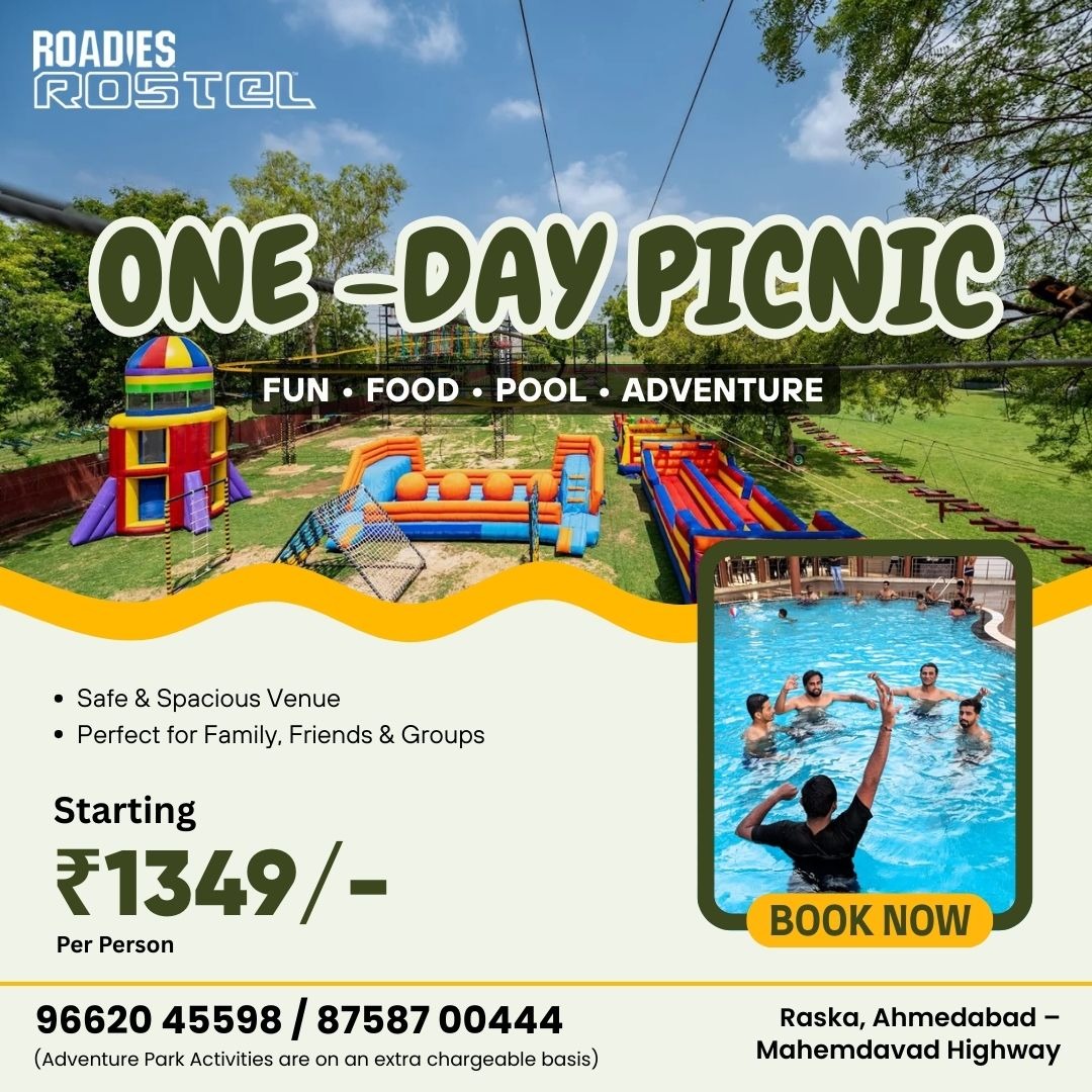 Roadies Rostel - Best Adventure Resort In Ahmedabad Facebook ad: One-Day Picnic @ Roadies Rostel ARC Resort, Starting ₹1349/-