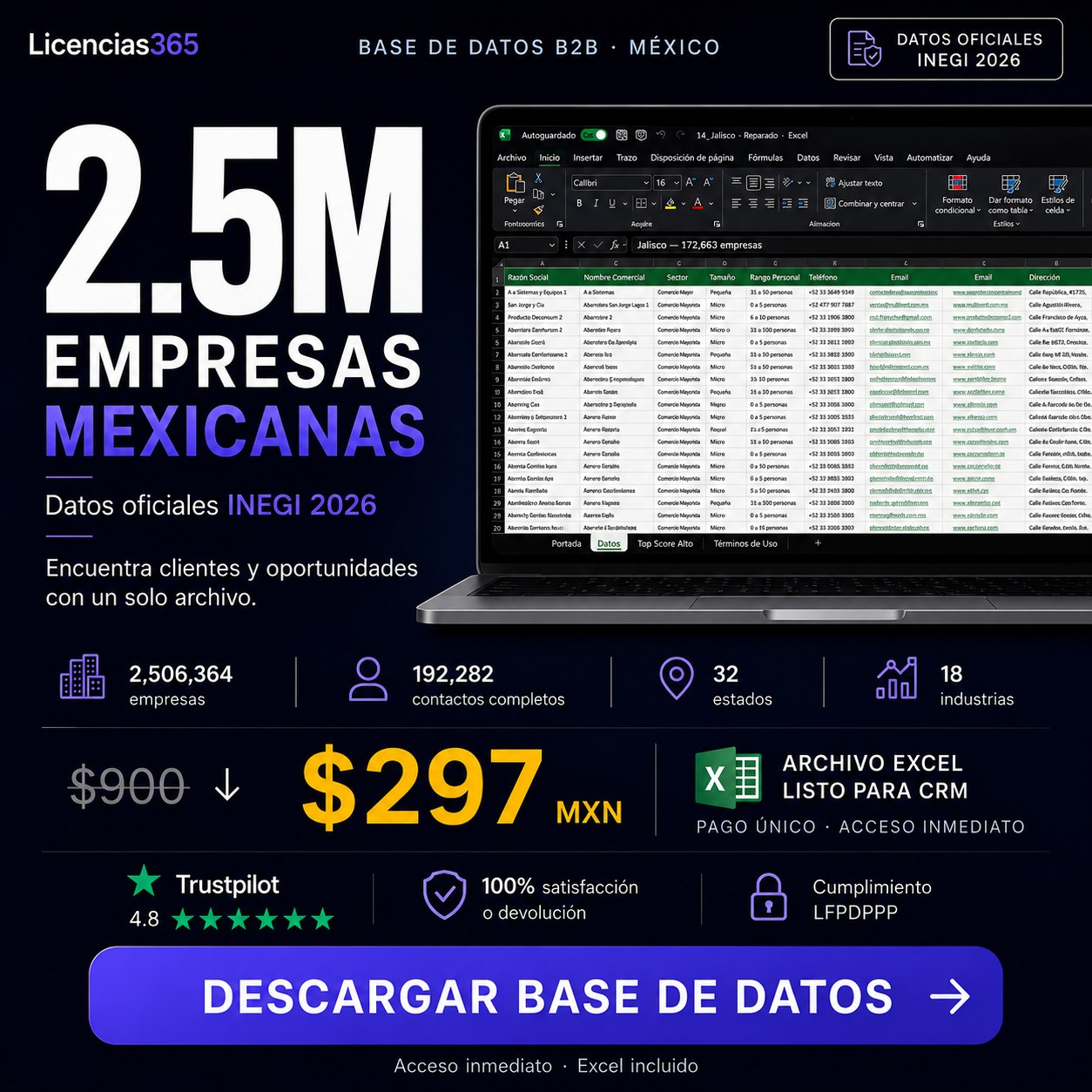 Licencias 365 Facebook ad: Directorio de Empresas Mexicanas 2026 - Licencias365