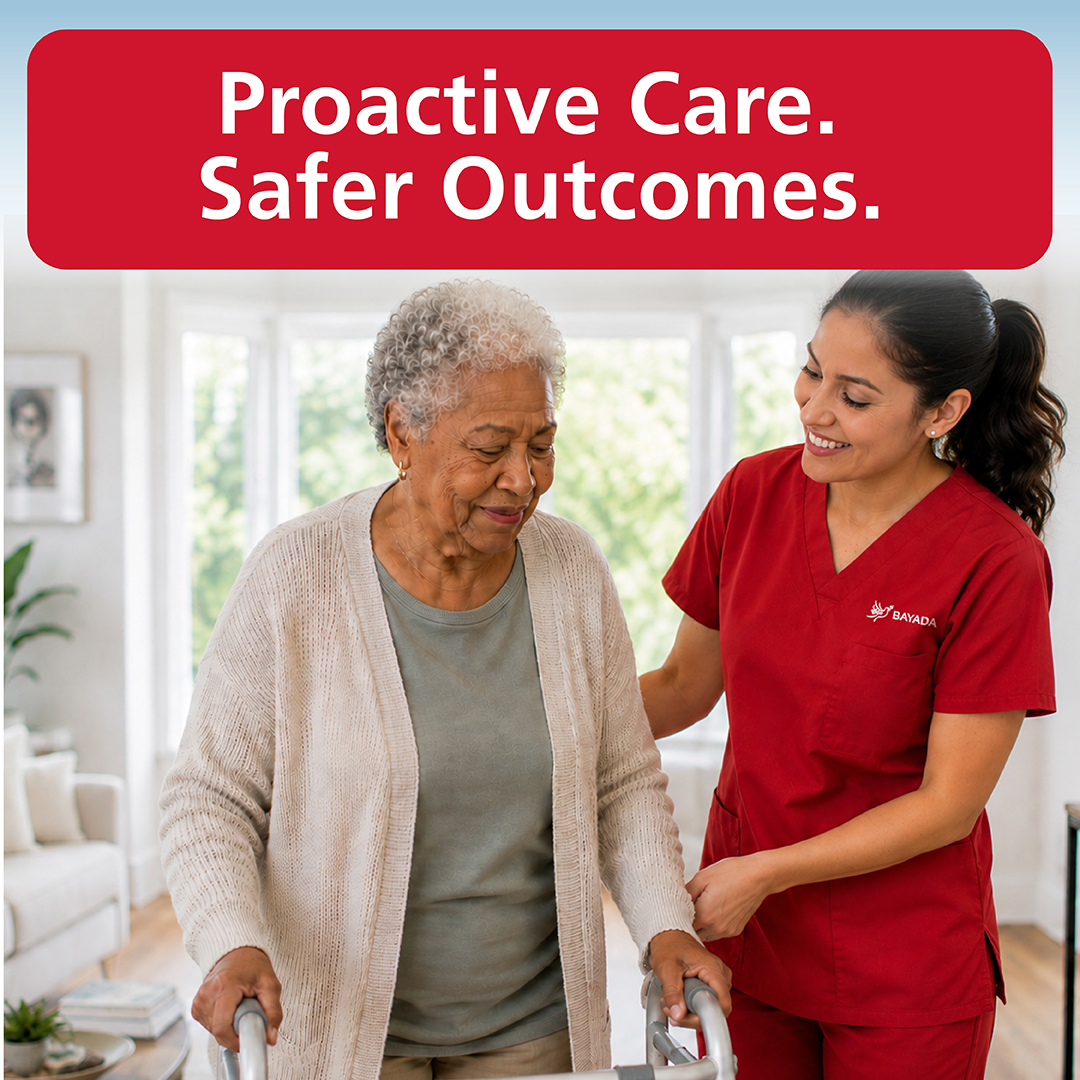BAYADA Home Health Care Facebook ad: Proactive Care. Safer Outcomes.