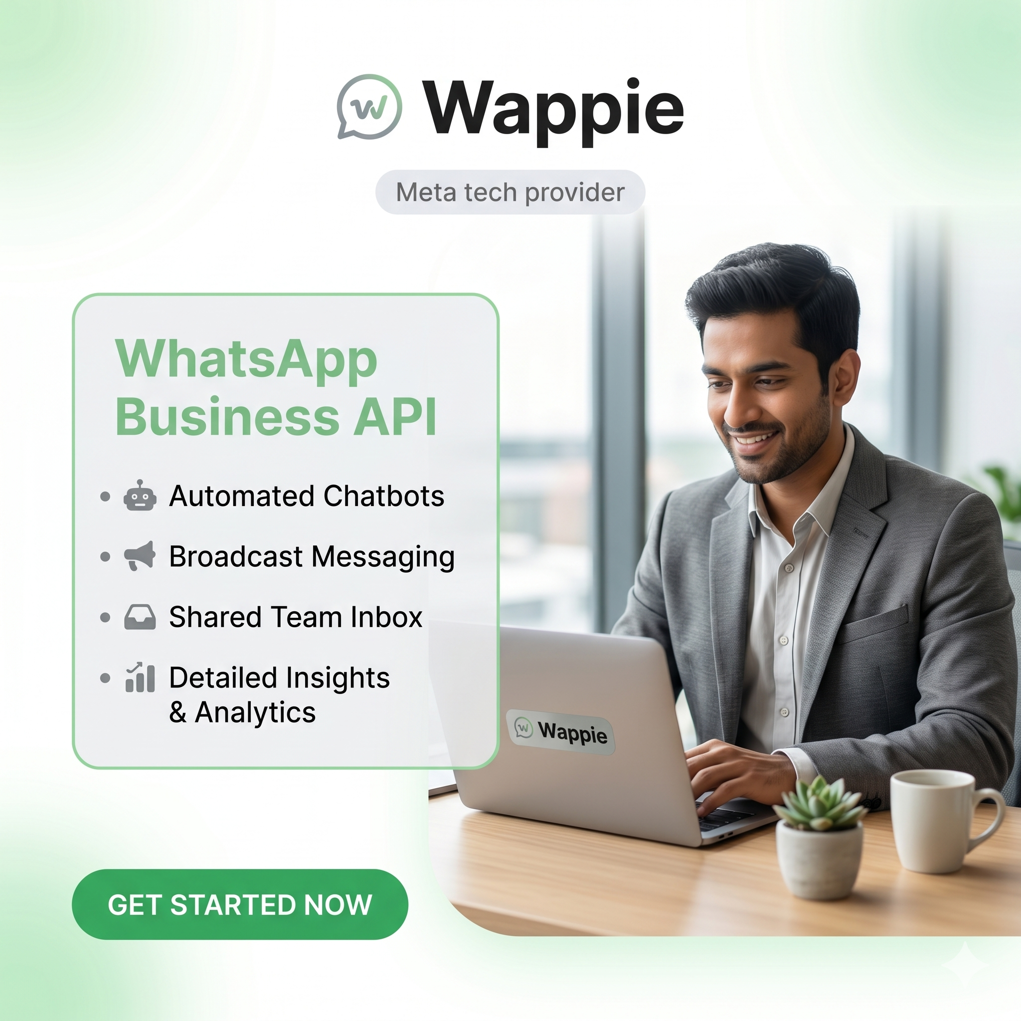 Wappie Facebook ad: Official WhatsApp API + Green Tick