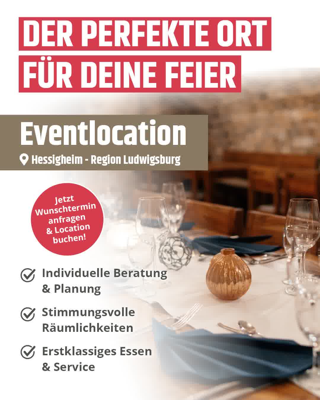 Gässles-Stüble Hessigheim Facebook ad: Feiern im Gässles-Stüble, stilvoll & regional