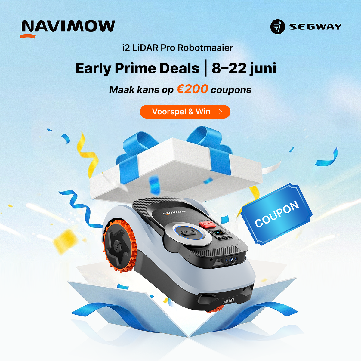 Segway Navimow Facebook ad: Maak kans op €200 coupons voor i2 LiDAR Pro