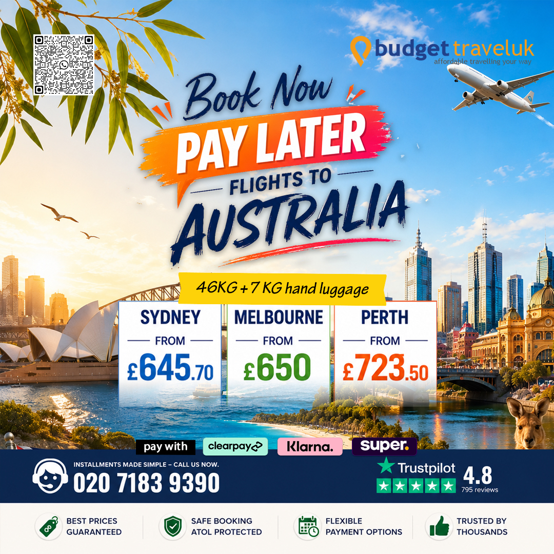 Budget Travel UK Facebook ad: Fly to Australia with a Trusted UK Travel Agency