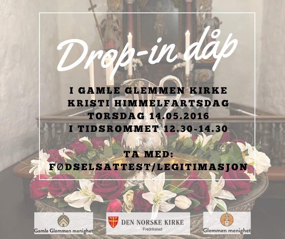 Gamle Glemmen menighet Facebook ad: Drop- in dåp i Gamle Glemmen kirke