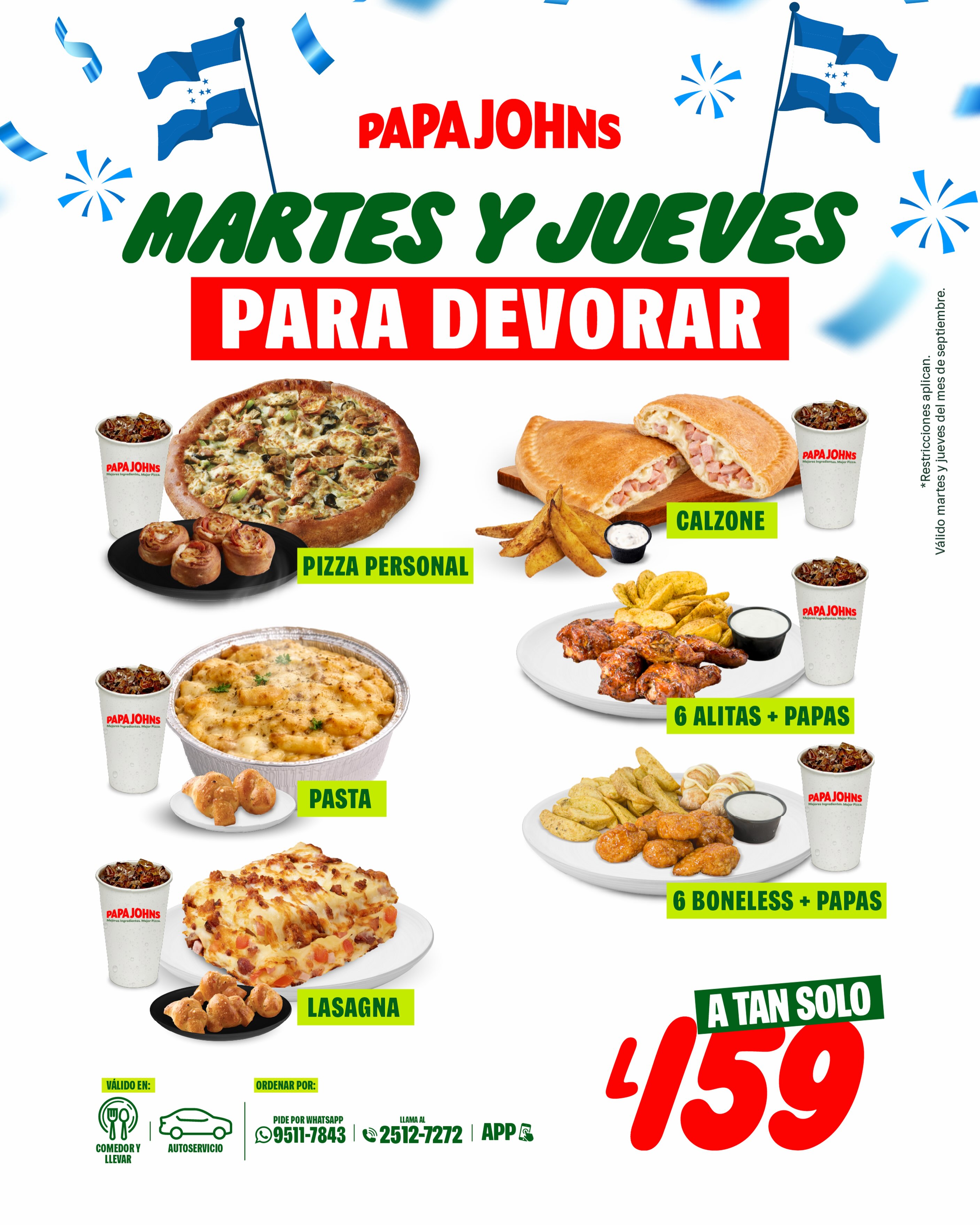 Papa Johns Honduras Facebook ad: ¡Martes y jueves son PARA DEVORAR!
