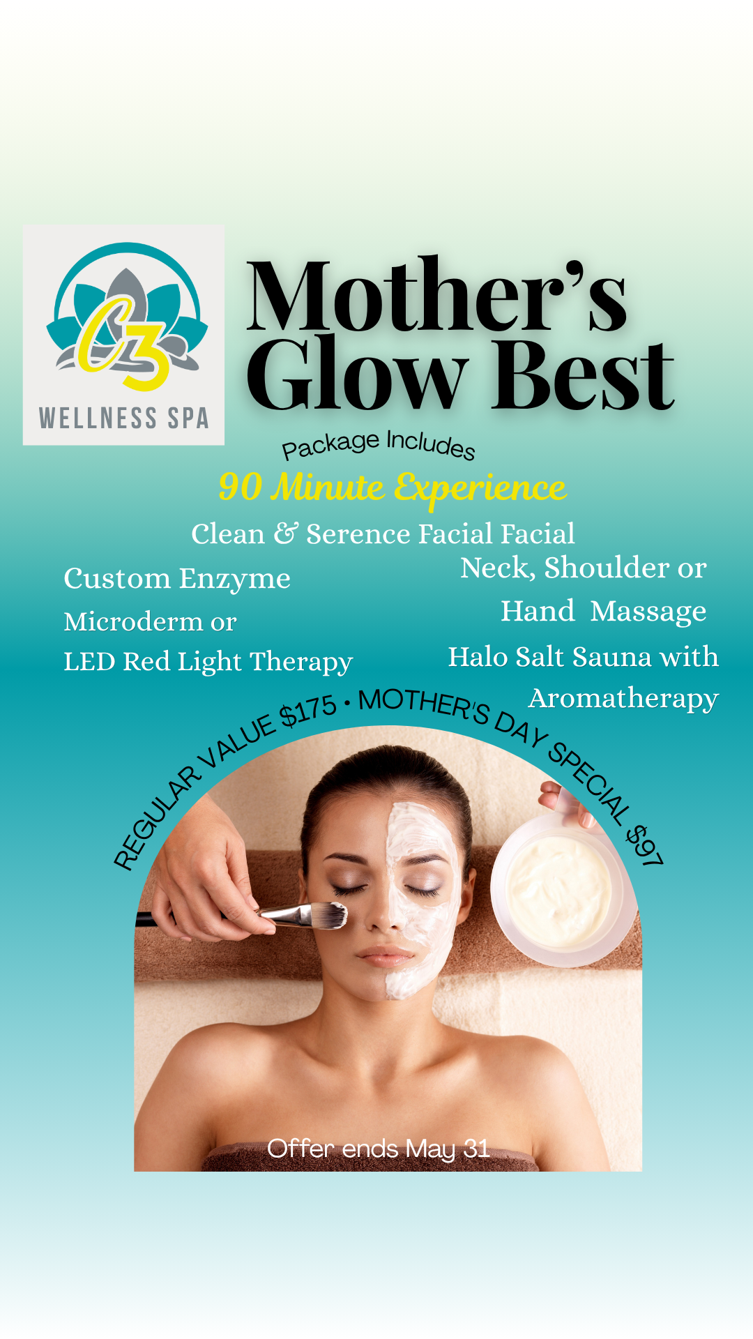 C3 Wellness Spa - McKinney Stonebridge Facebook ad: Mother’s Glow Best Special Just $97