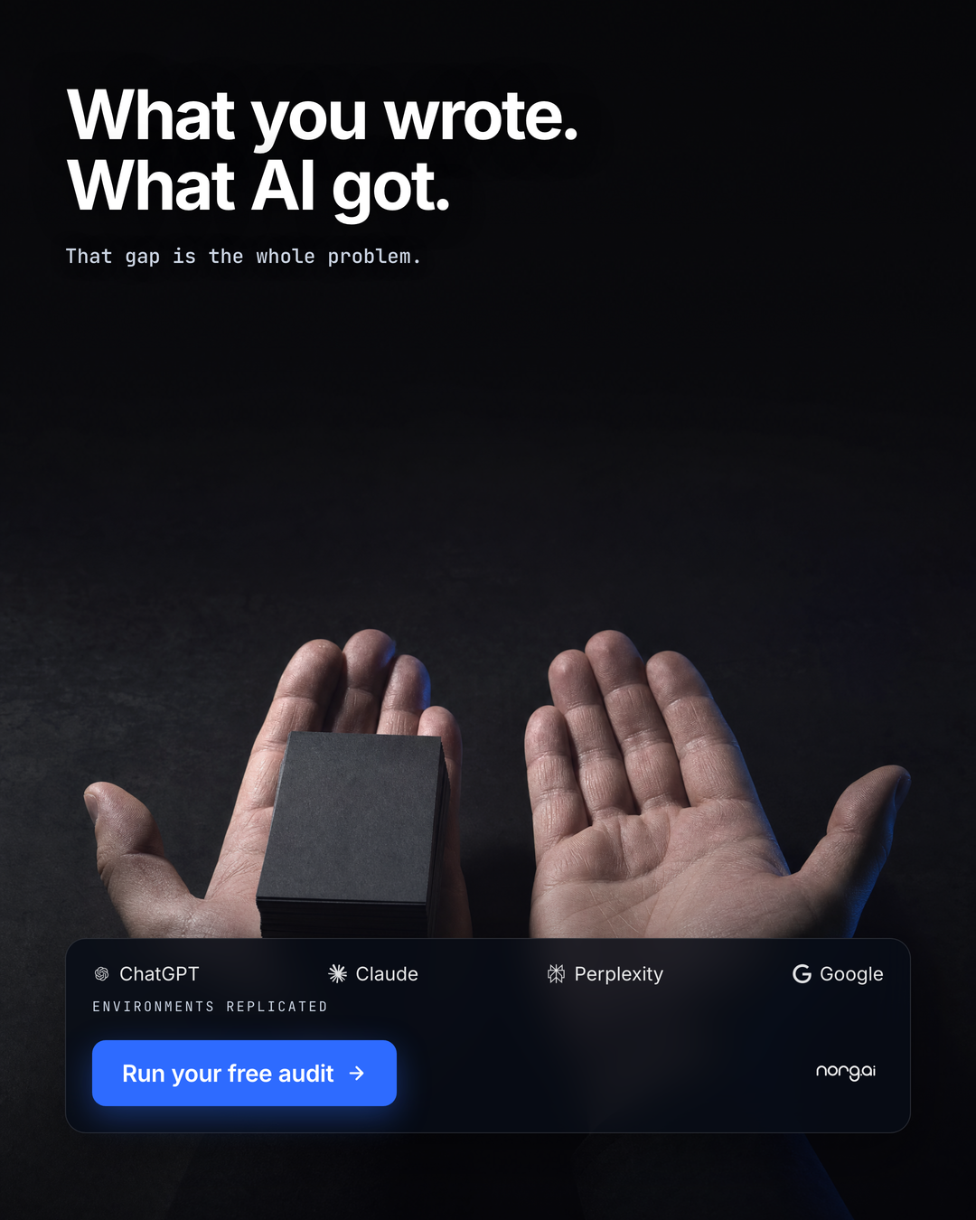 Norg AI Facebook ad: What you wrote. What AI got.