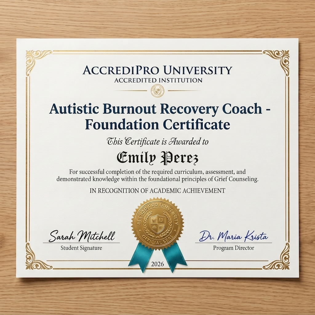 AccrediPro University Facebook ad: Certified Autistic Burnout Recovery Coach, $27 Scholarship
