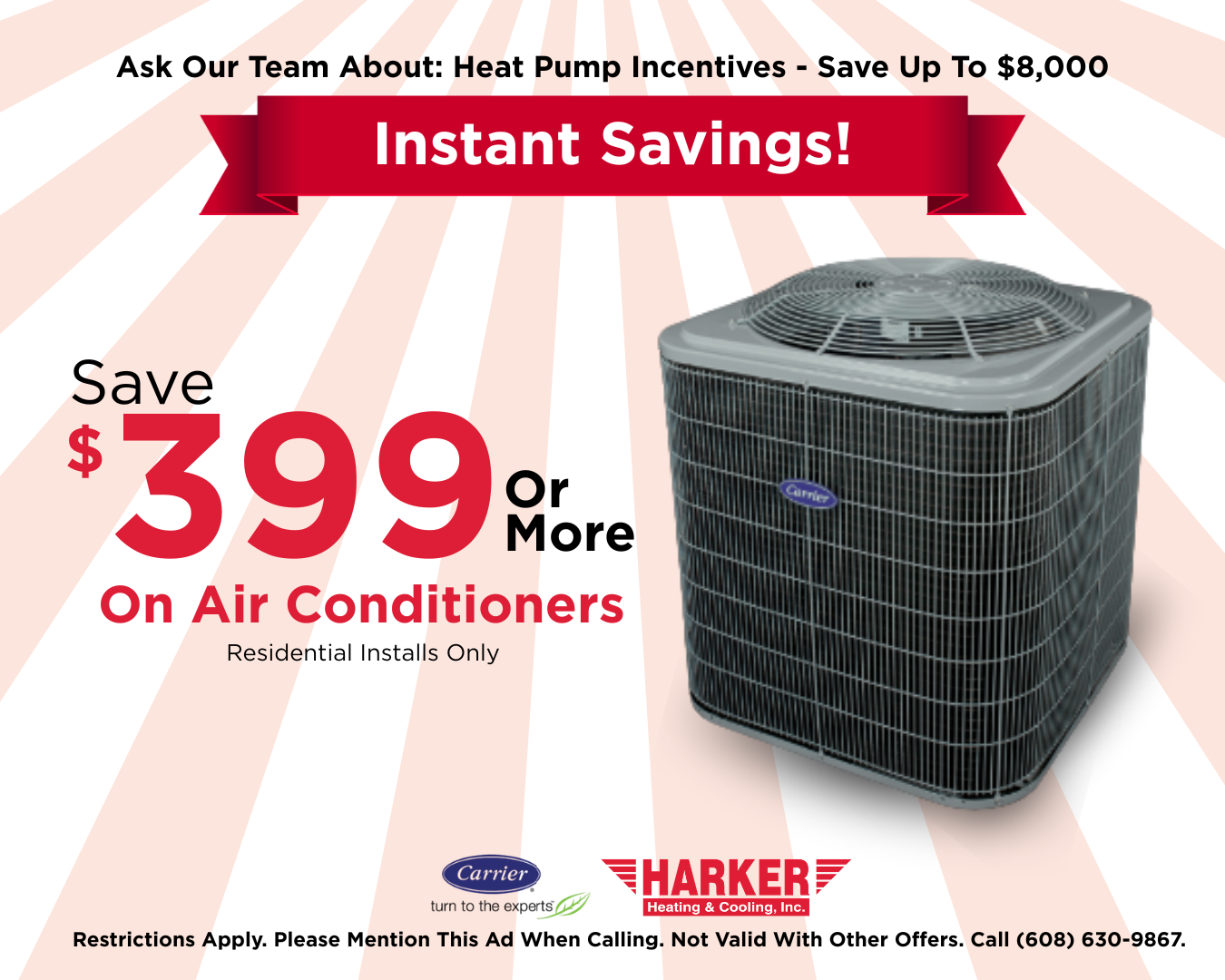 Harker Heating & Cooling Facebook ad: Huge Savings On A/C Upgrades