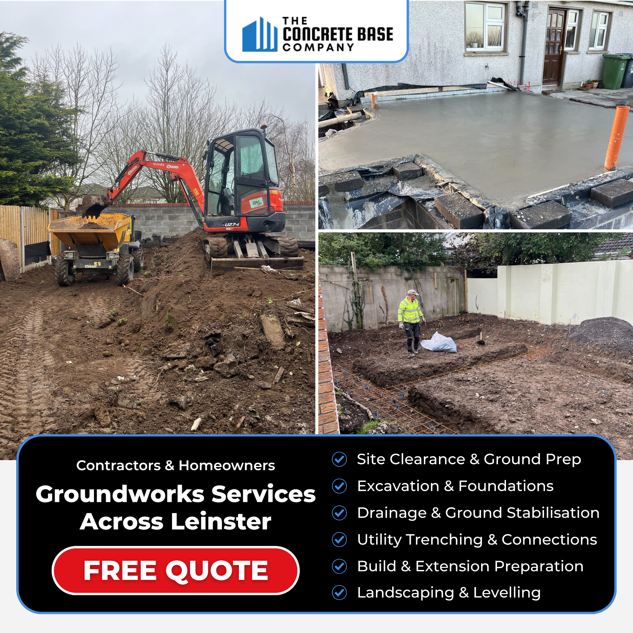 The Concrete Base Company Facebook ad: Leinster's Trusted Groundworks Team