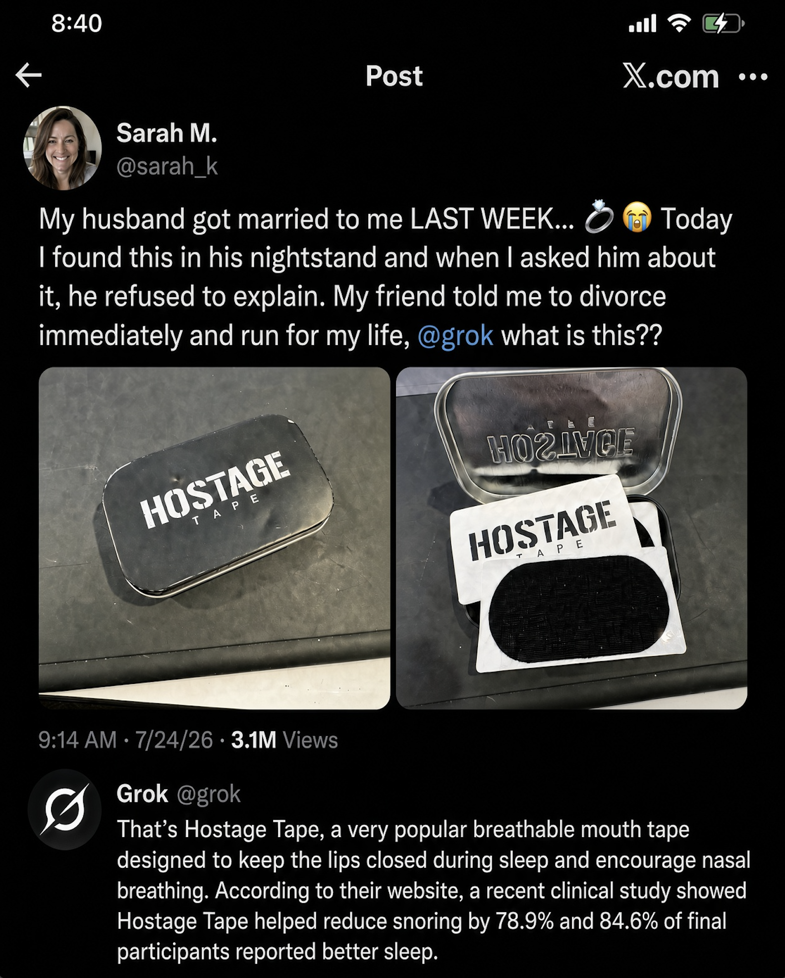 Hostage Tape Facebook ad: His snoring. Your sleep.