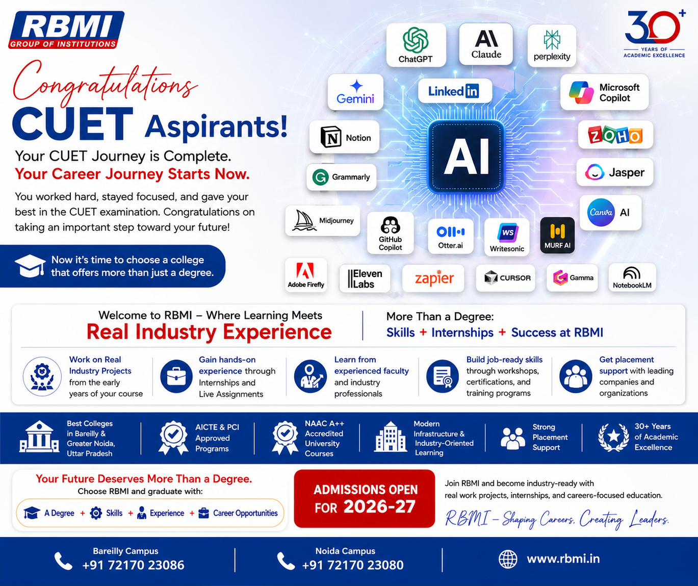 RBMI Group of Institutions Facebook ad: Admissions Open 2026-27 | CUET Students Welcome
