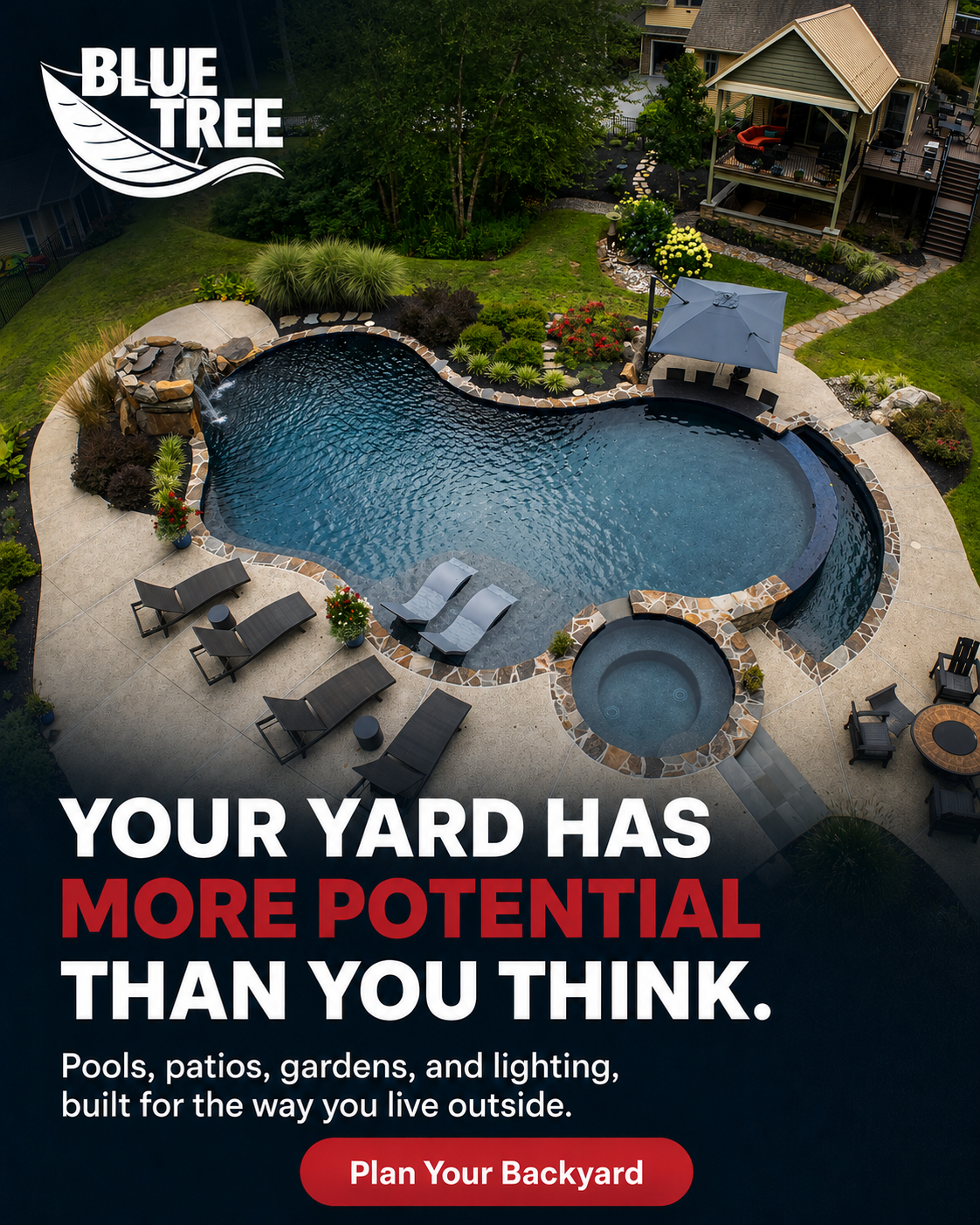Blue Tree Outdoor Living Facebook ad: Request a free consultation