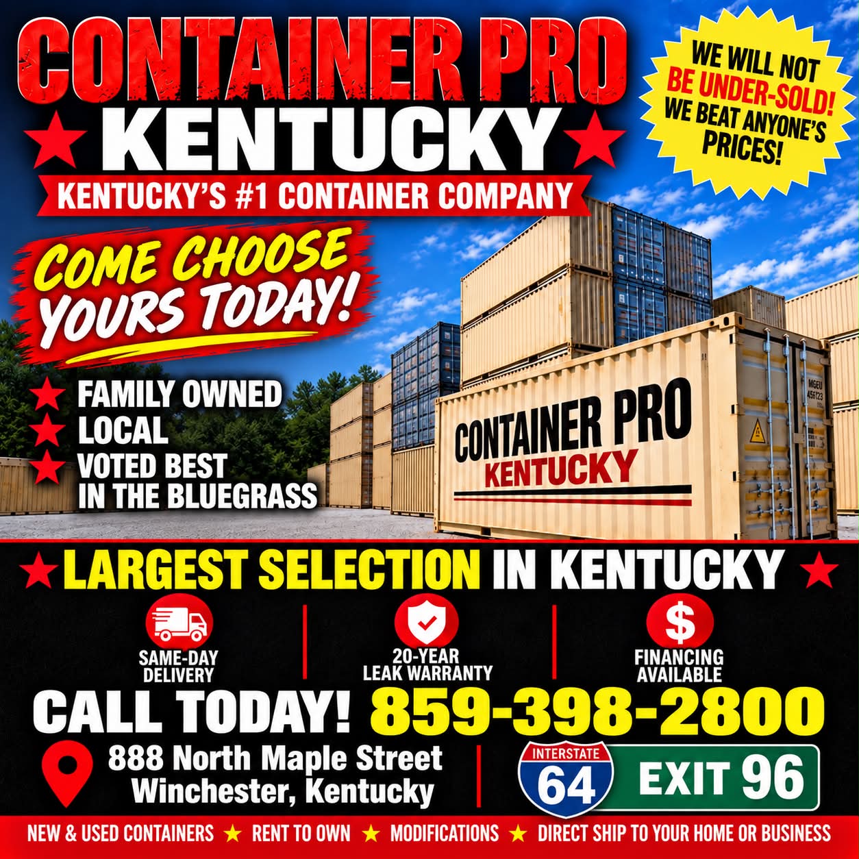 Container Pro Kentucky Facebook ad: Stop buying shipping containers sight unseen.