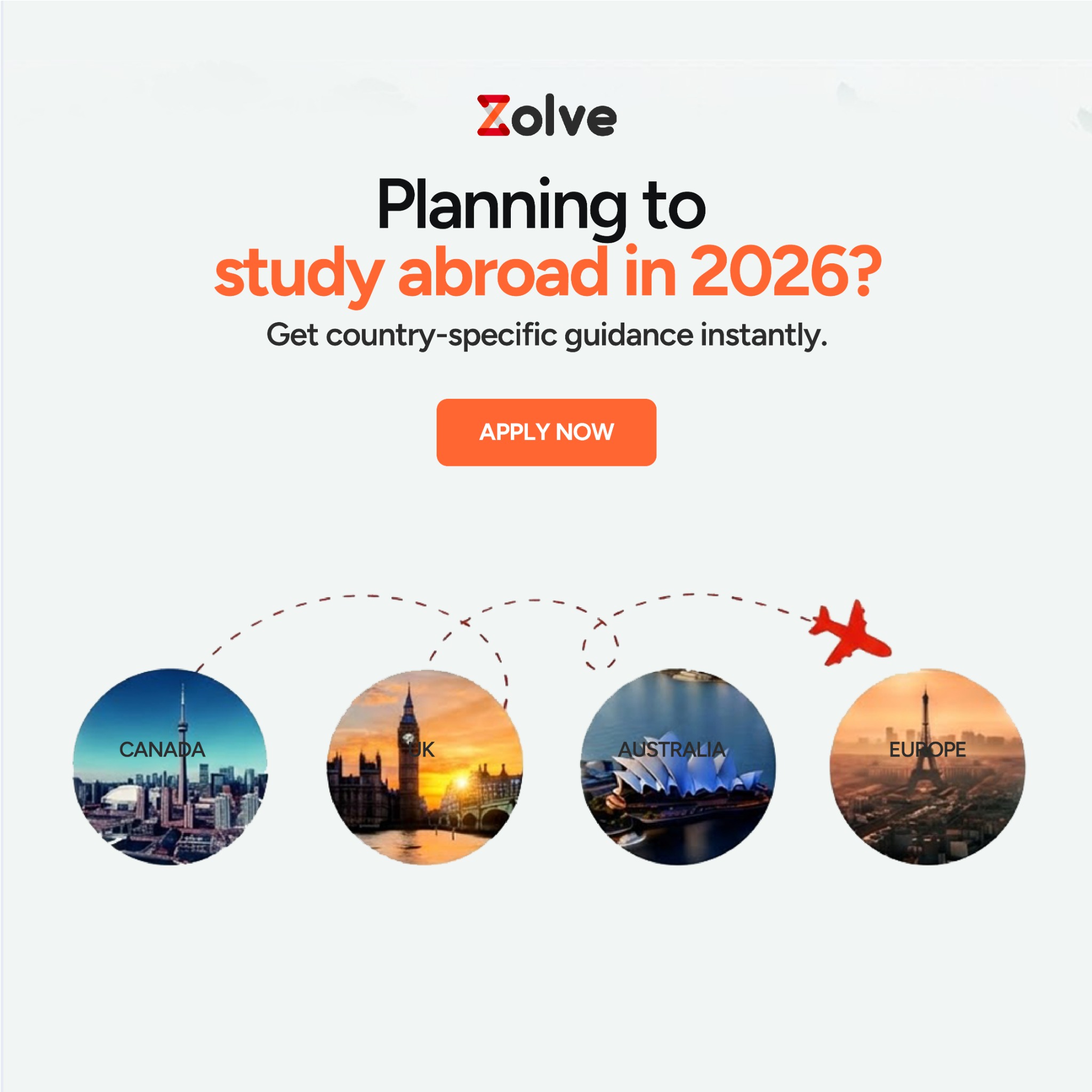 Zolve Facebook ad: Study Loans by Destination