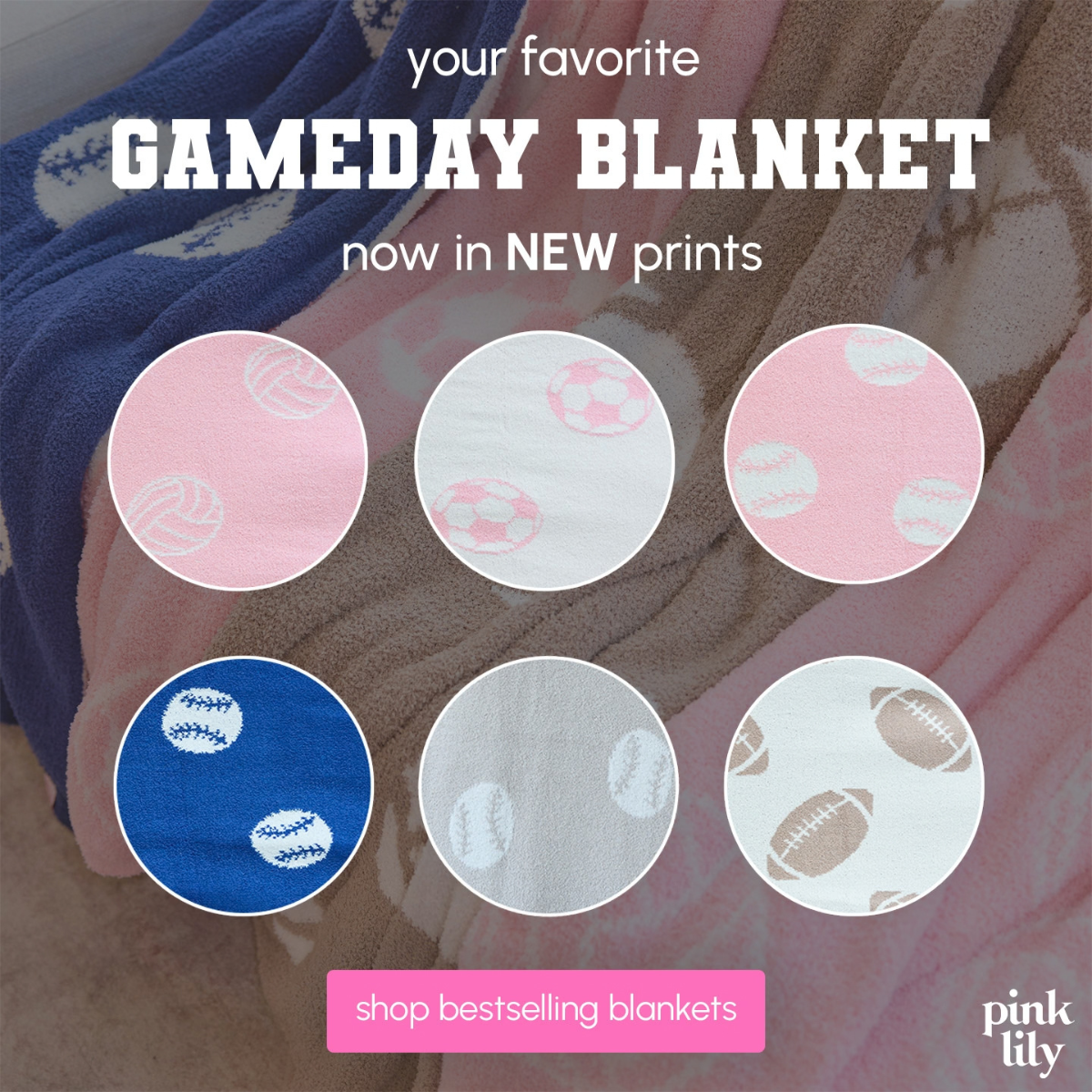 Pink Lily Facebook ad: Perfect for the couch, the tailgate, the bleachers…