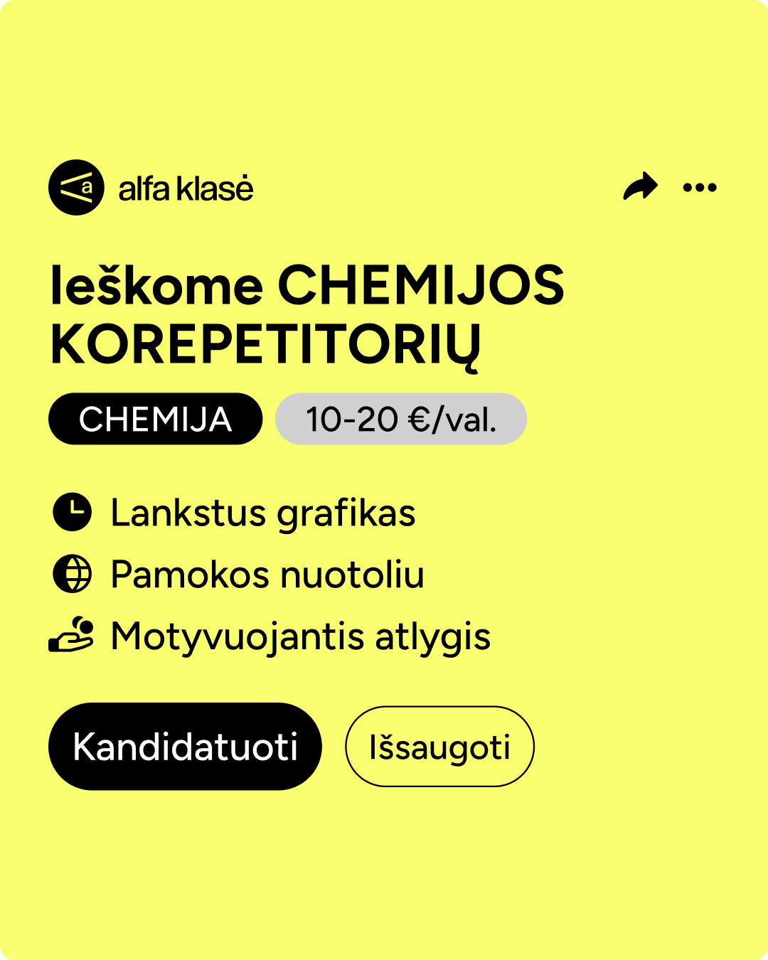Alfa Klasė Facebook ad: Tapk chemijos korepetitoriumi