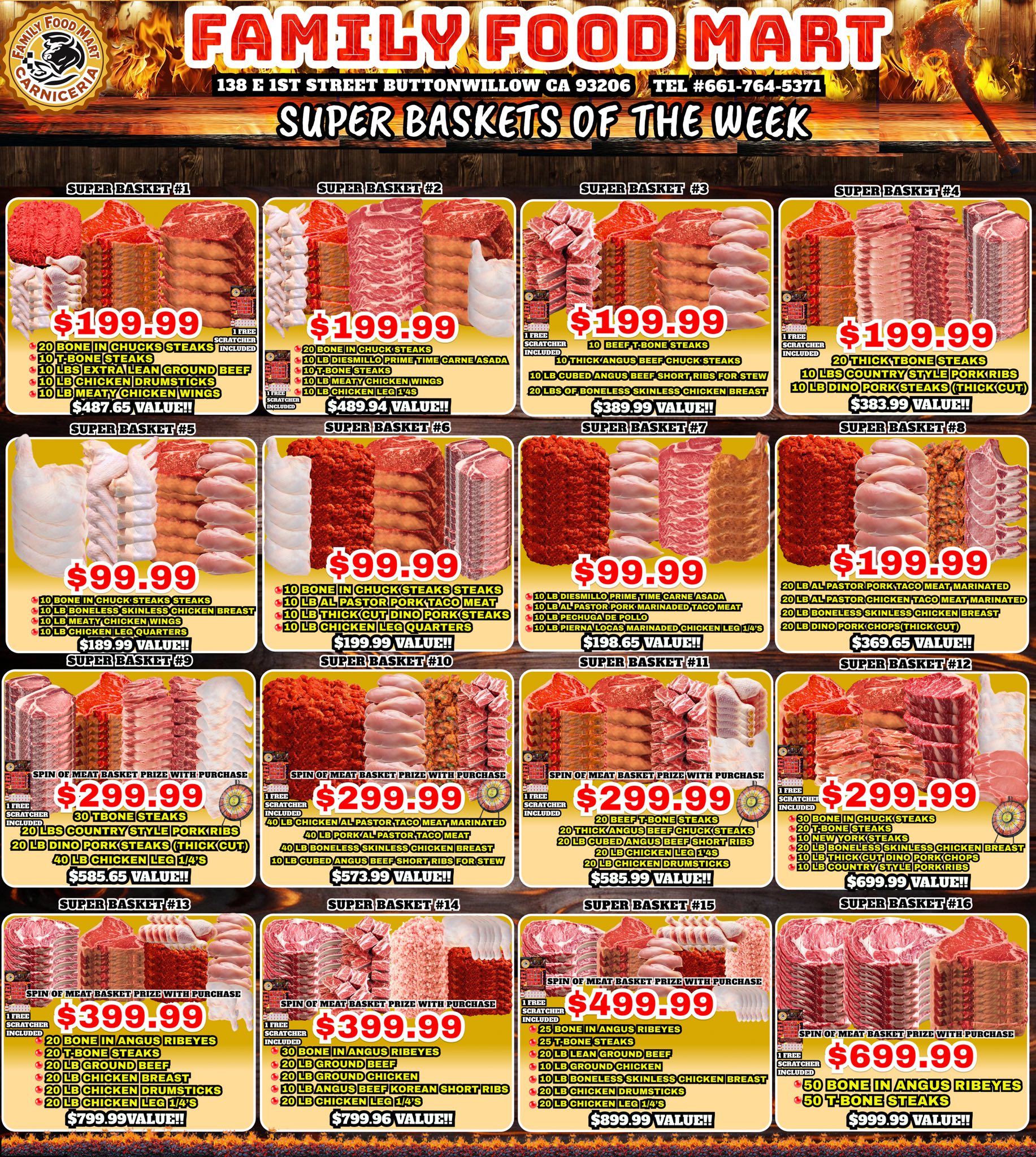 Familyfoodmart Facebook ad: FAMILY FOOD MART CLEAN-OUT MEAT BASKET SUPER SALE