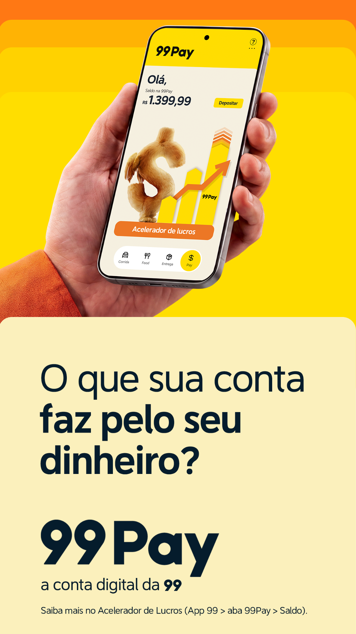 99Pay Facebook ad: Colocou o dinheiro hoje, viu seu lucro valorizar…
