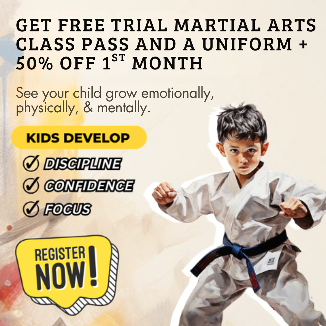 Premier Martial Arts Burlington Facebook ad: FREE First Martial Arts Lesson And A Uniform + 50% OFF…