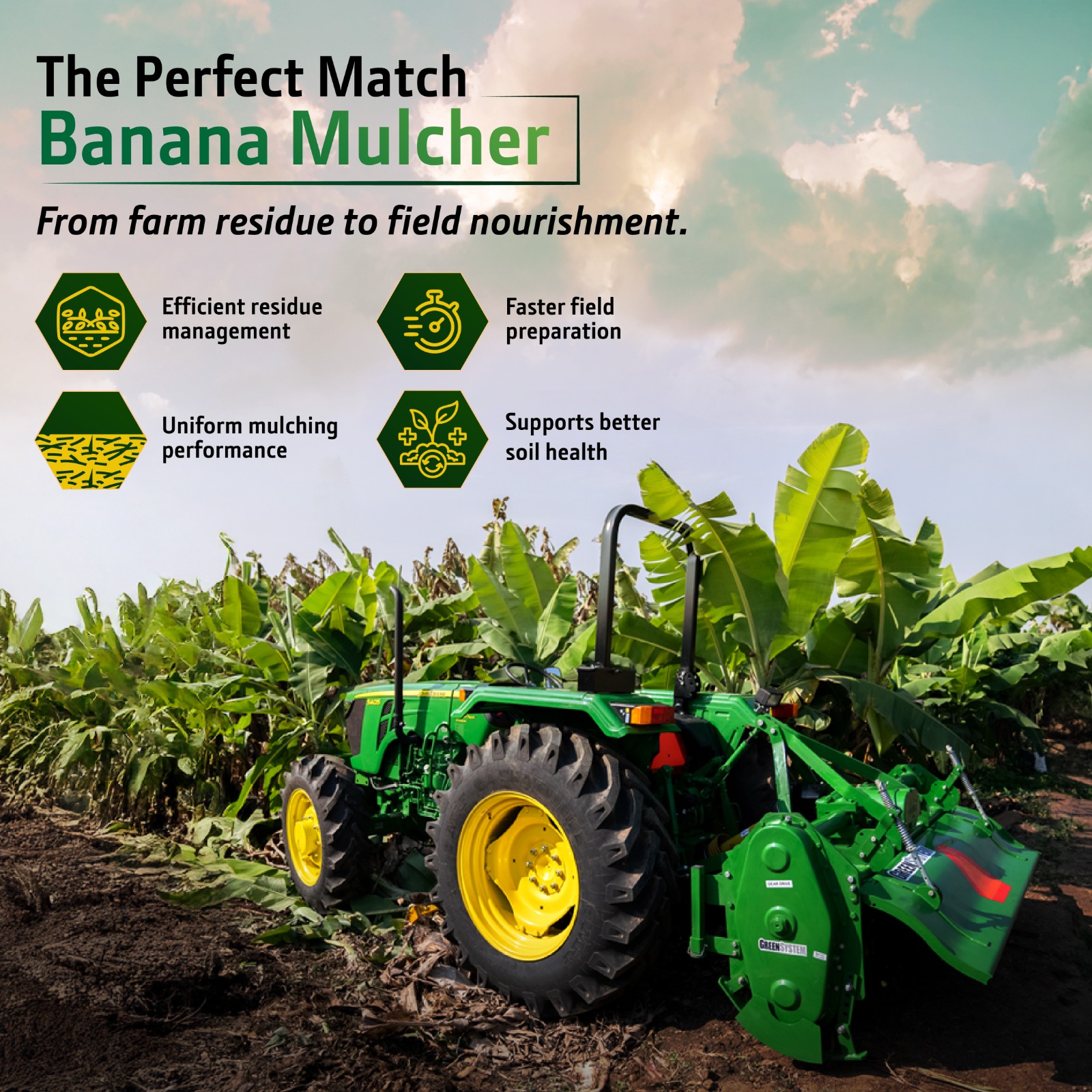John Deere Facebook ad: Convert banana waste into nutrient-rich soil support with…