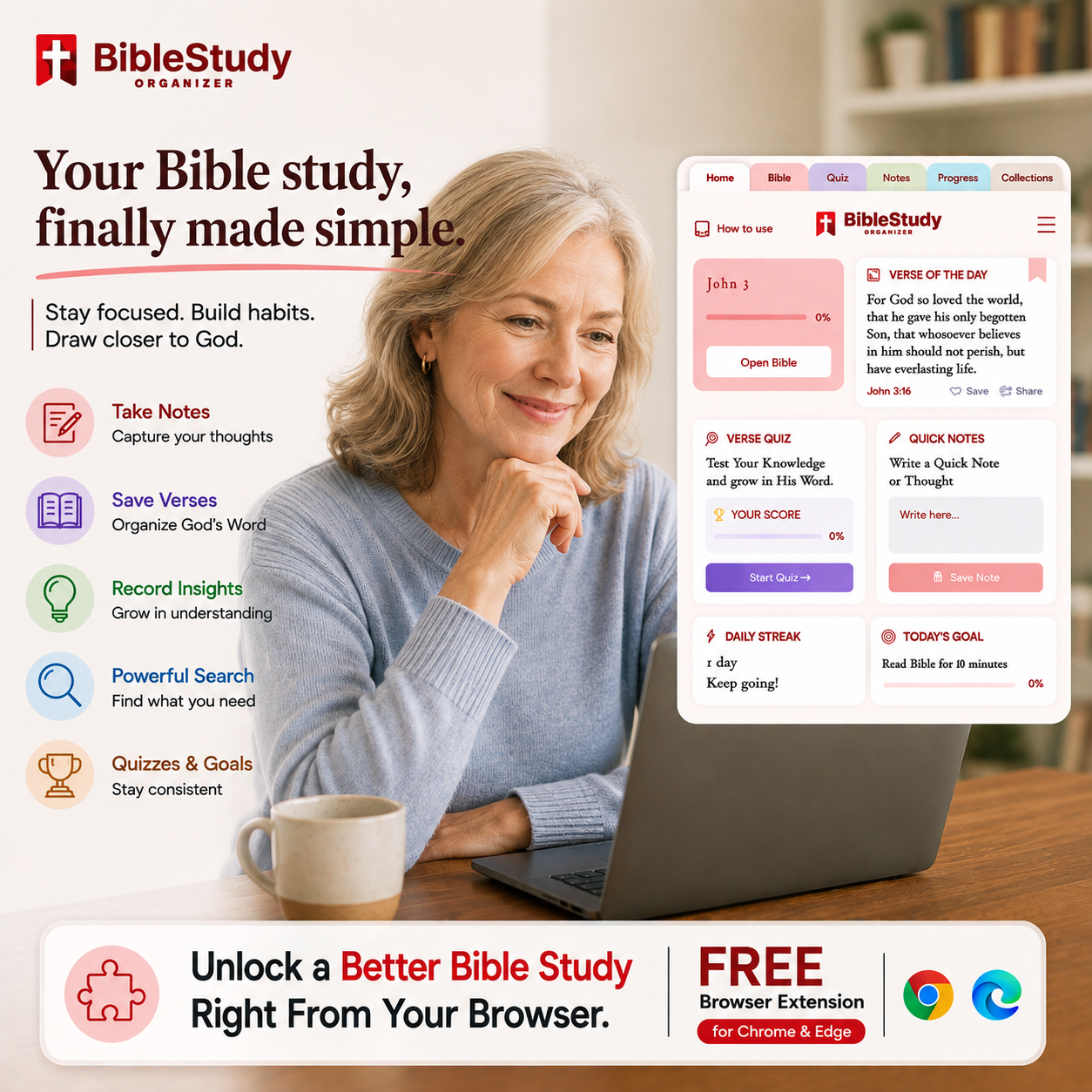 Bible Study Organizer Facebook ad: Organize Your Bible Study in One Place