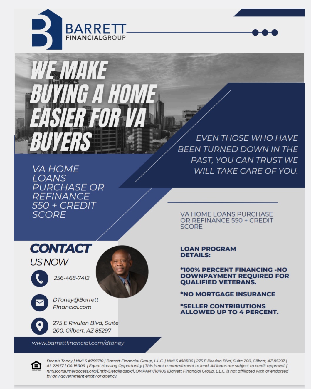 Dennis Toney Facebook ad: VA 100% Loan Programs
