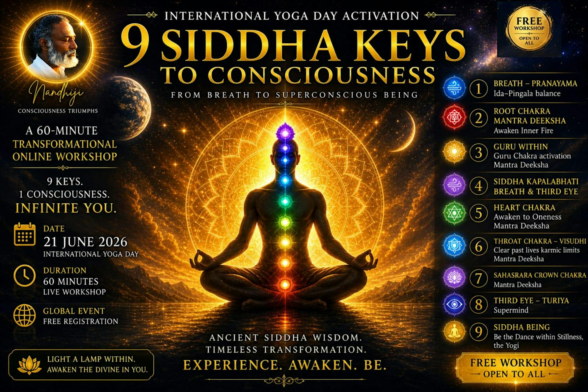Nandhiji Facebook ad: 9 Siddha Keys to Consciousness | International Yoga Day…