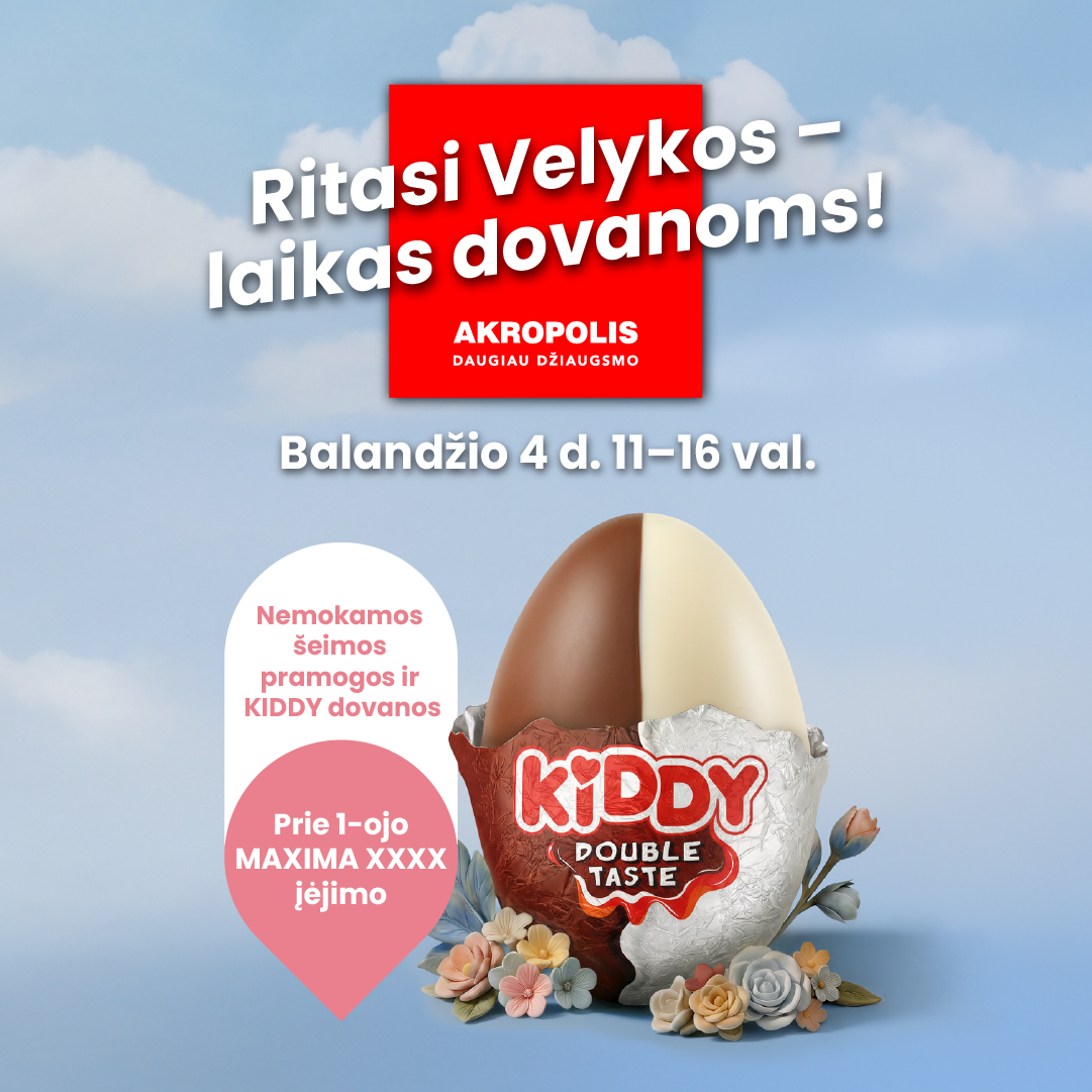 AKROPOLIS | Vilnius Facebook ad: Ritasi Velykos, laikas dovanoms! 6000 nemokamų KIDDY…