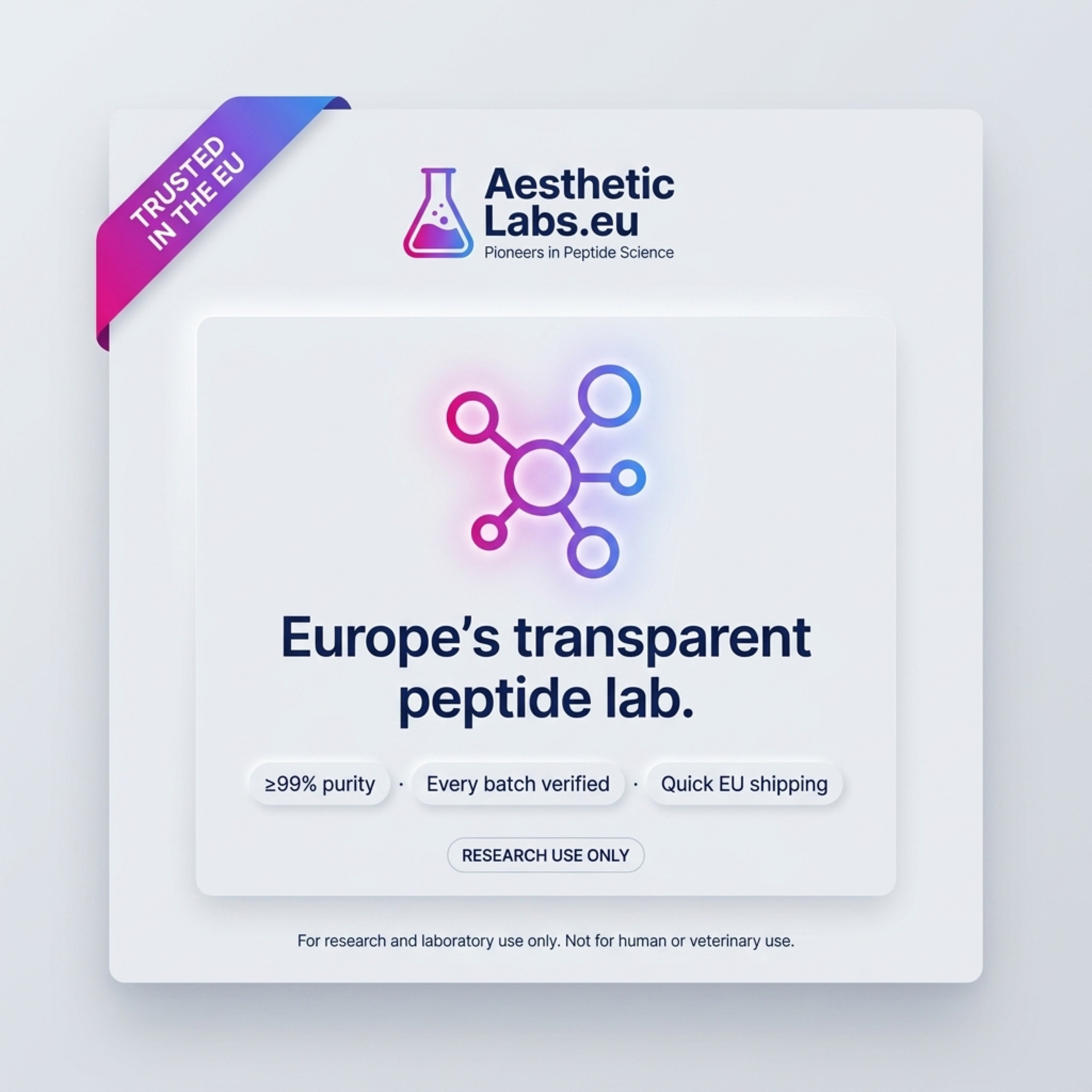 AestheticLabs.EU Facebook ad: ≥99 % Reinheit. Unabhängig geprüft. Sofort lieferbar