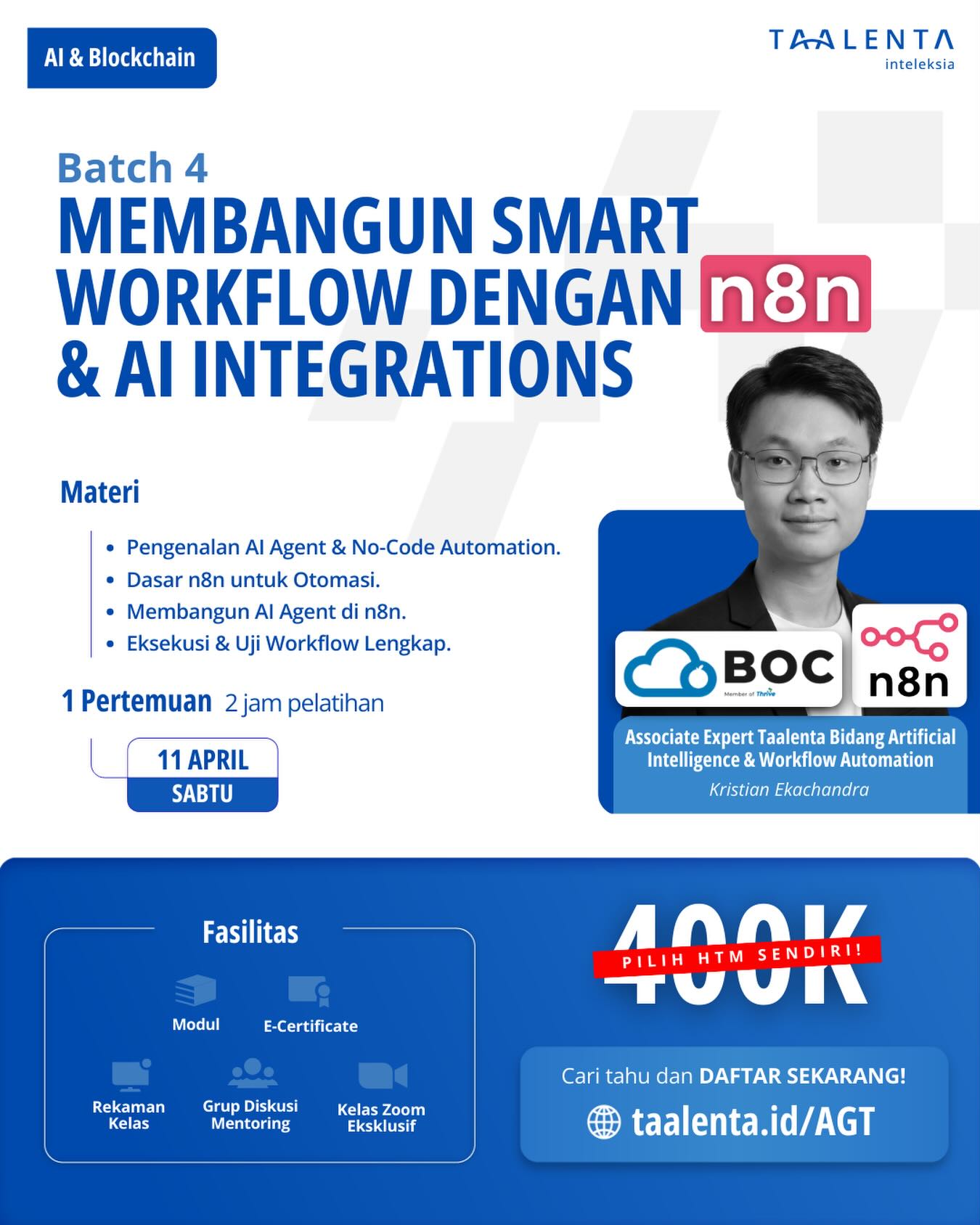 Taalenta.id Facebook ad: Kelas N8N dan AI Integration: Smart Workflow