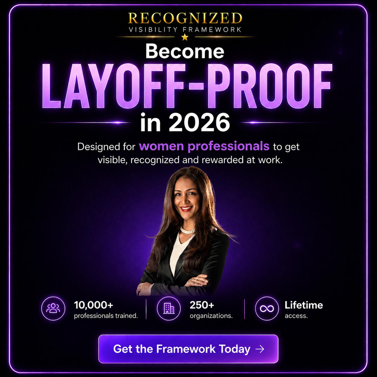 Shenomics Facebook ad: Visibility Framework for High Achieving Women