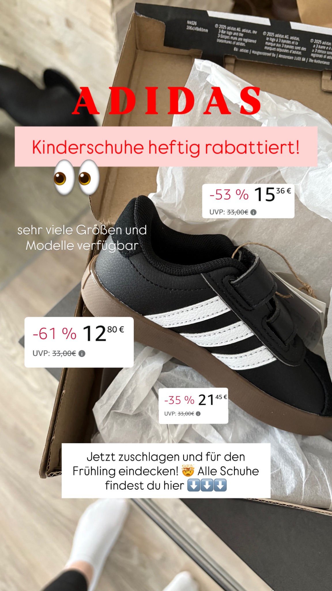 Elapunkt Facebook ad: XXL Kinderschuh Sale bei Adidas.