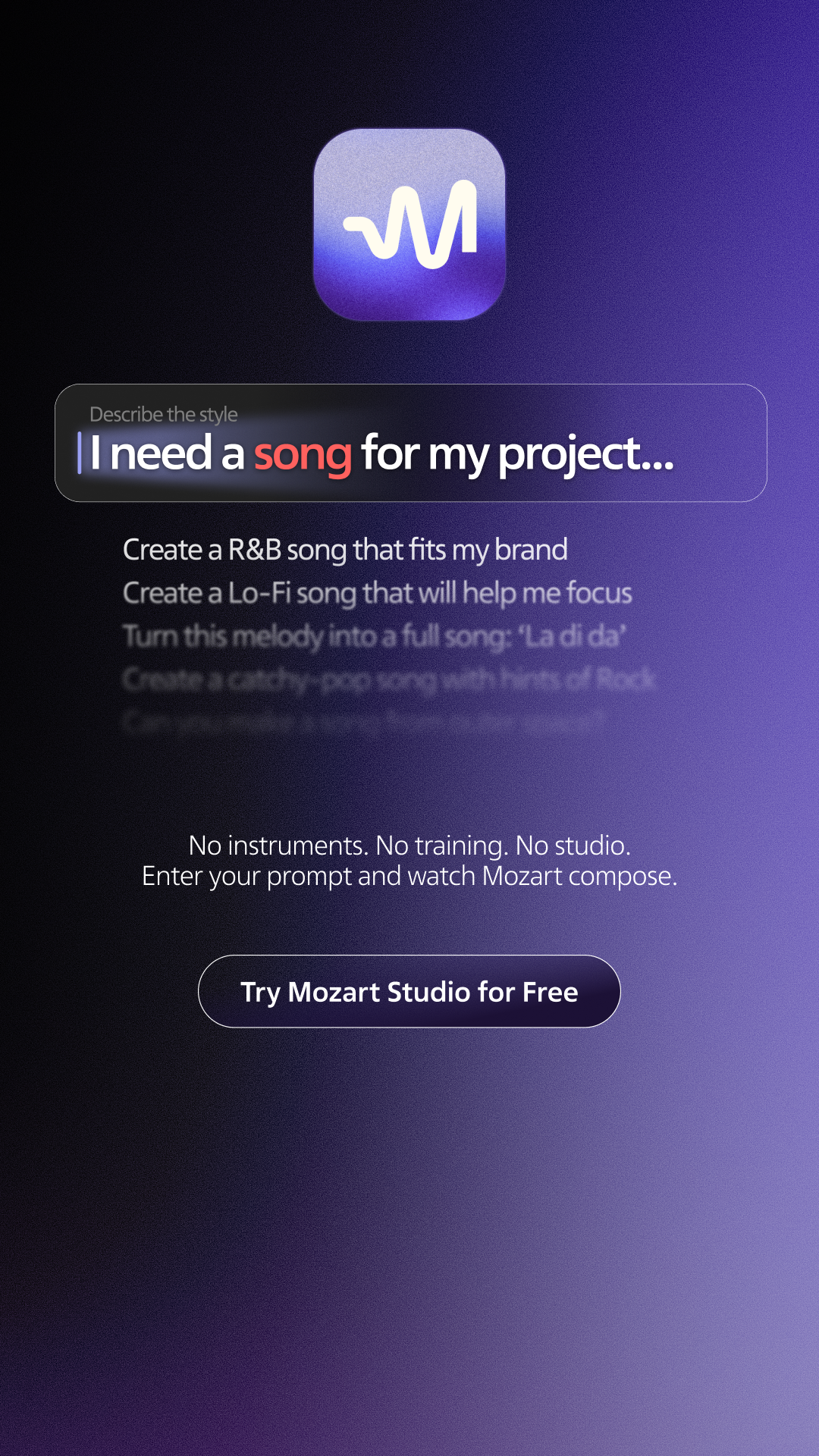 Mozart Music Facebook ad: Turn ideas into songs