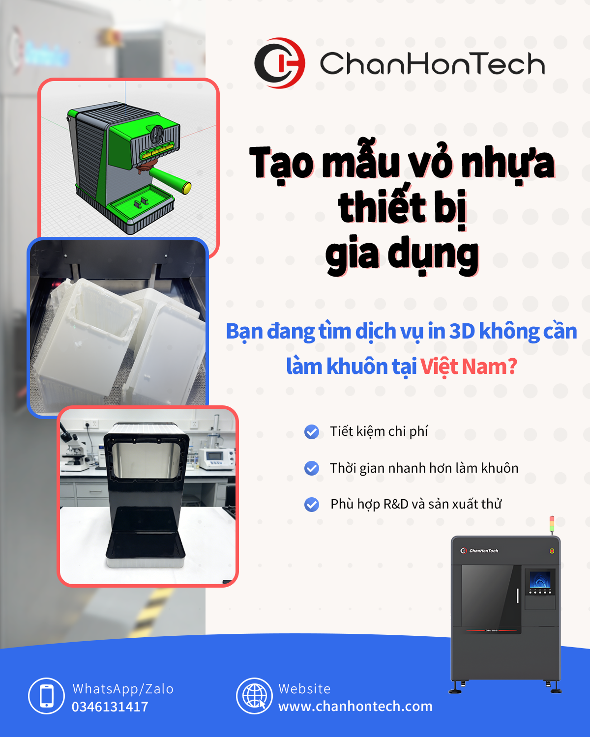 Chanhontech 3D Printing Facebook ad: Vỏ nhựa thiết bị gia dụng & điện…