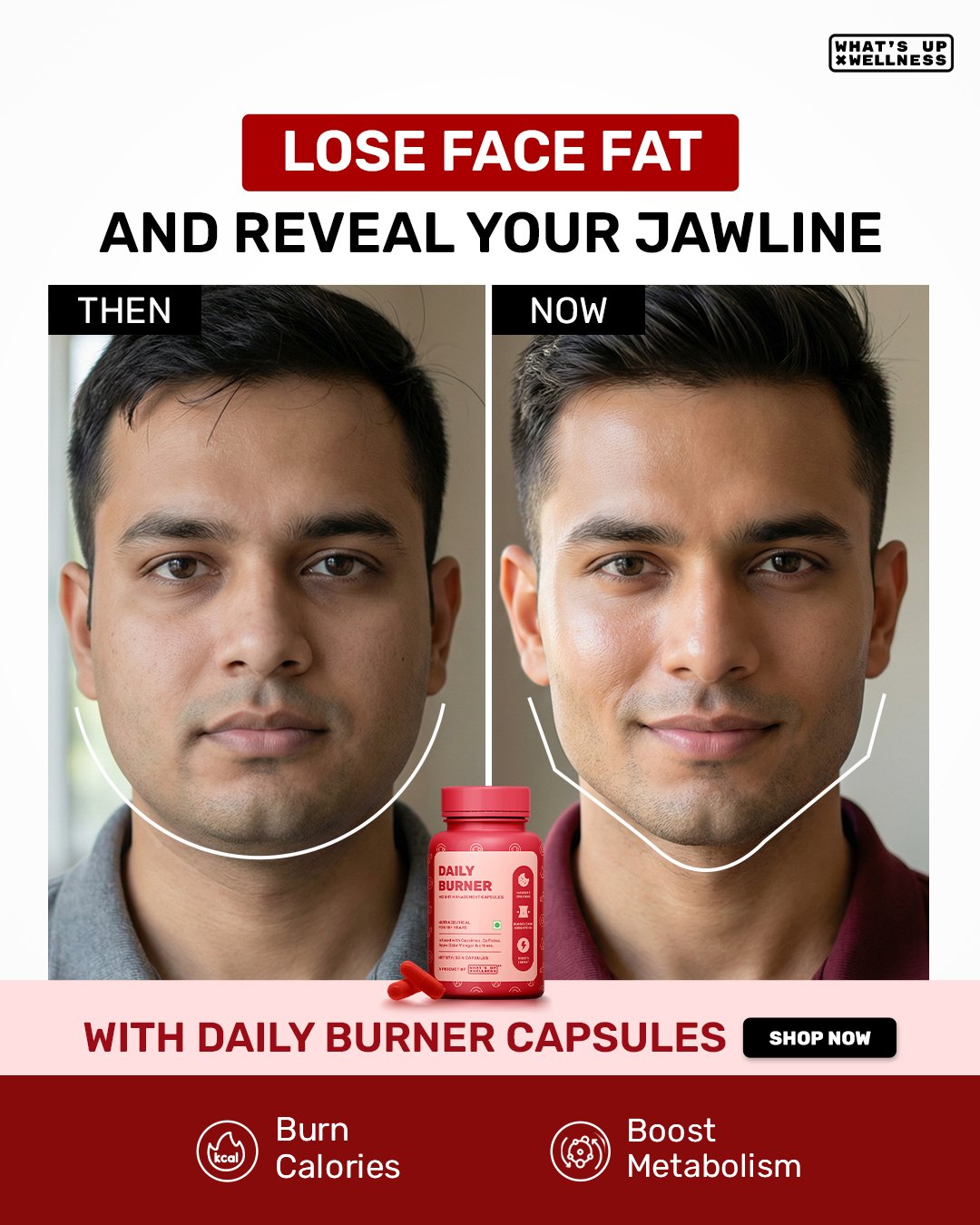 Daily Burner by What's Up Wellness Facebook ad: Flat Rs. 100/- OFF + Extra 5% OFF On Prepaid | Code: WHATSUP