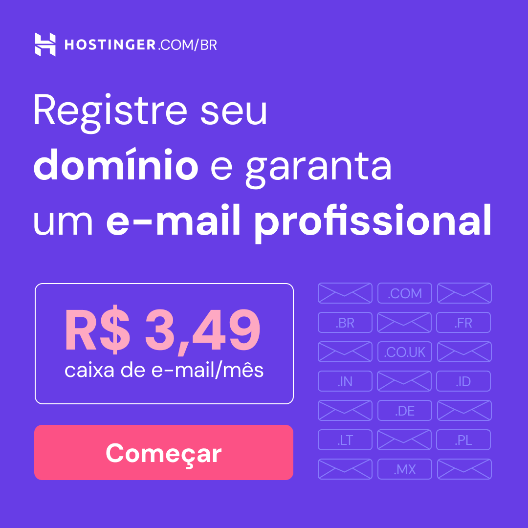 Hostinger Facebook ad: Garanta e-mail profissional e domínio