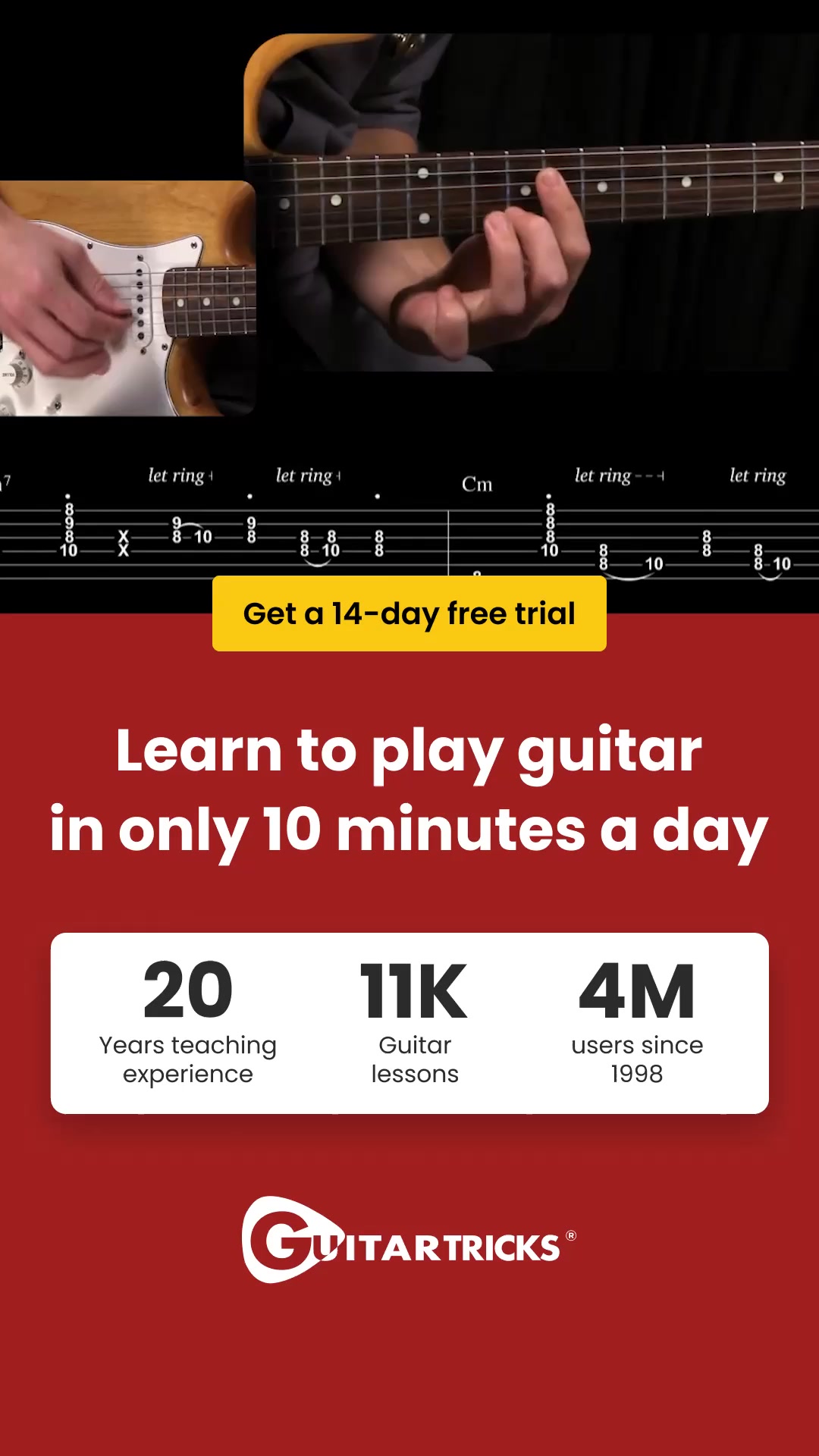 GuitarTricks.com Facebook ad: Start learning guitar the right way