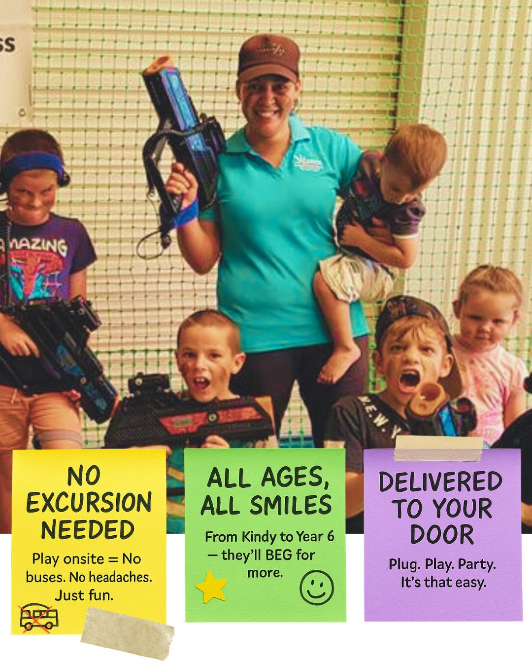 Laser Tag in a Box Facebook ad: Less Screen Time. More Green Time.