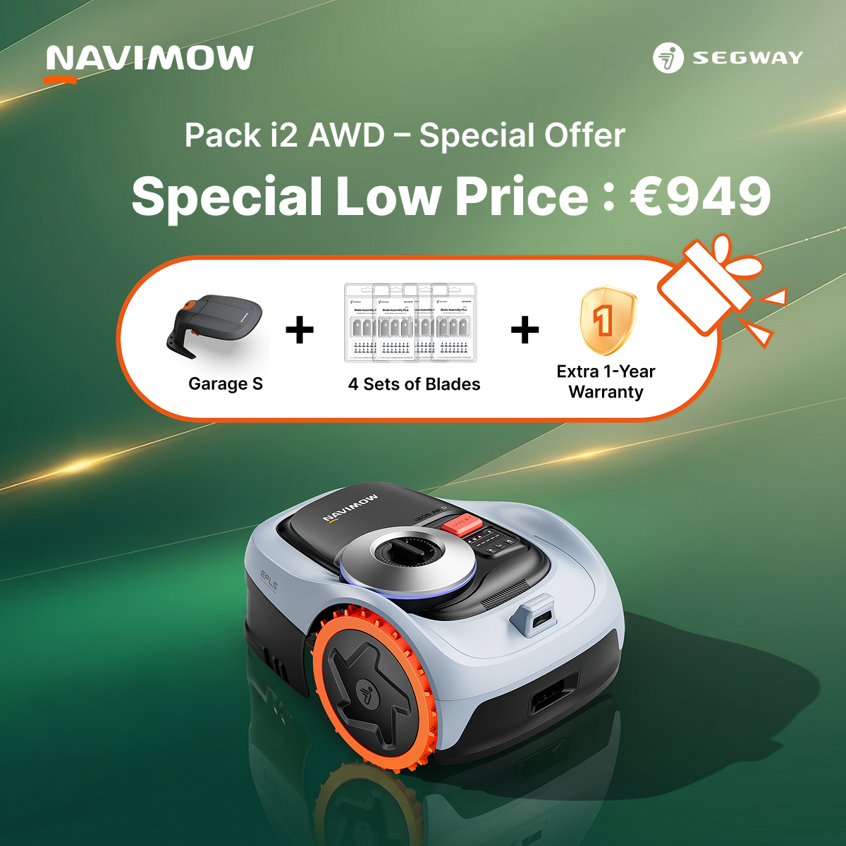 Segway Navimow Nordics Facebook ad: Navimow i2 AWD Worry-Free Bundle, All-Season Care