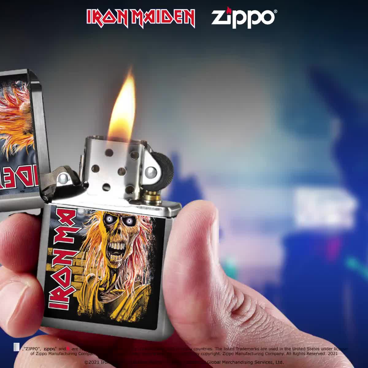 The Bradford Exchange Facebook ad: Iron Maiden: Ready For Eddie Zippo Lighter Collection