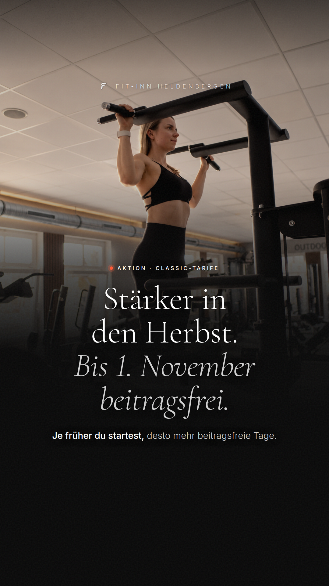 Fit-Inn Heldenbergen Facebook ad: Bis 1. November beitragsfrei trainieren