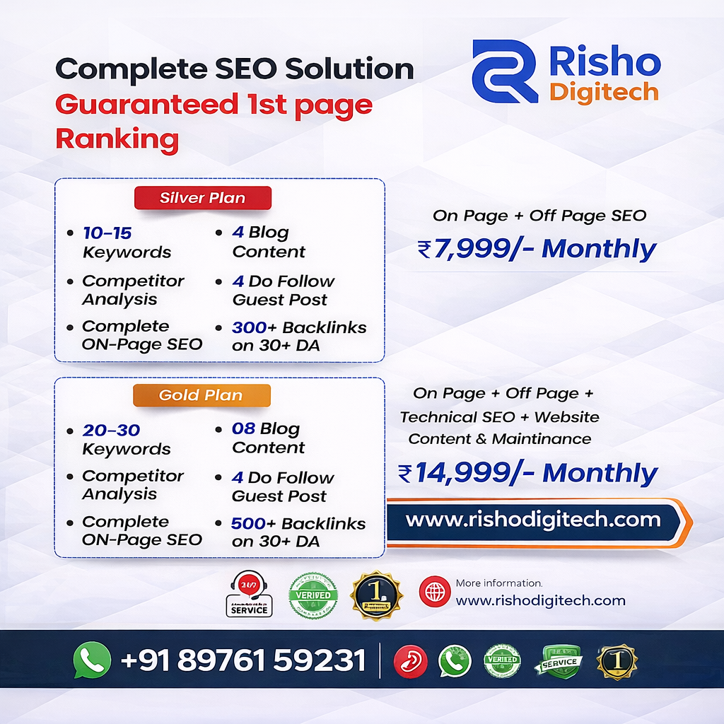 Risho Digitech Facebook ad: SEO Service Starting ₹7,999