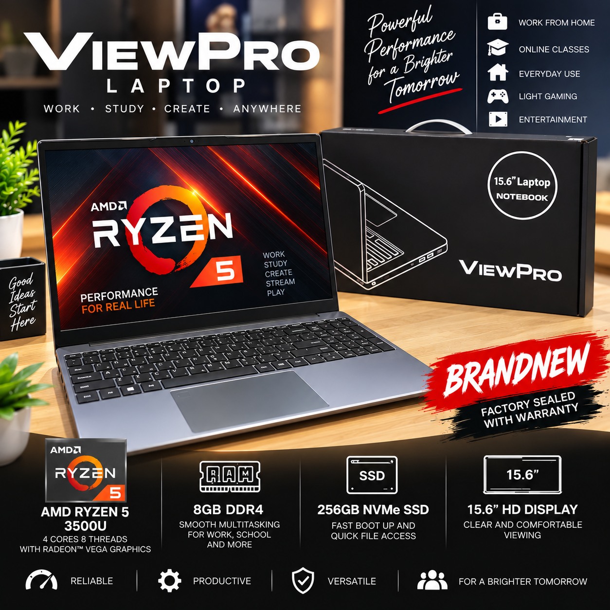 AC PC Facebook ad: POWERFUL PERFORMANCE. BRAND-NEW LAPTOP.
