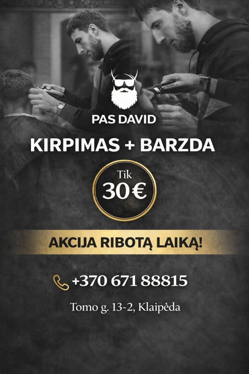 Men's Spot vyrų grožio studija Klaipėdoje Facebook ad: Plaukų kirpimas + barzdos formavimas, 30€
