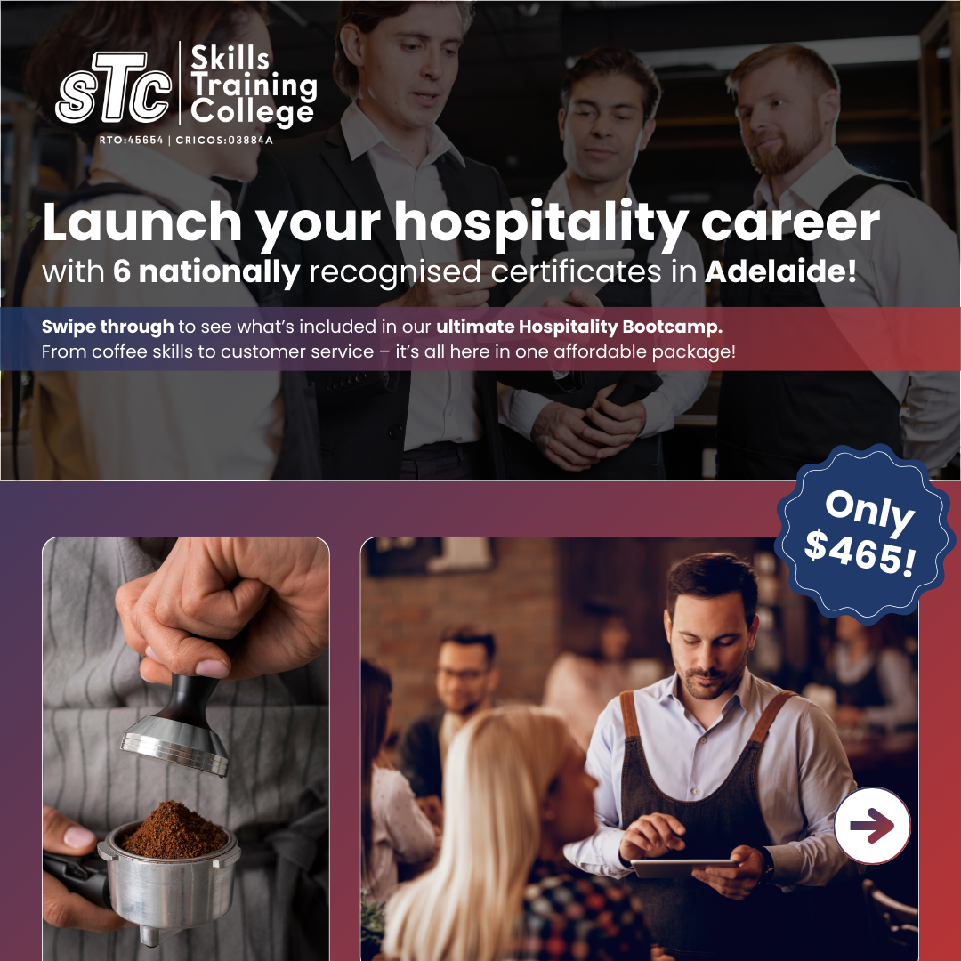 Skills Training College - RTO 45654 Facebook ad: $465 Hospitality Training Package!