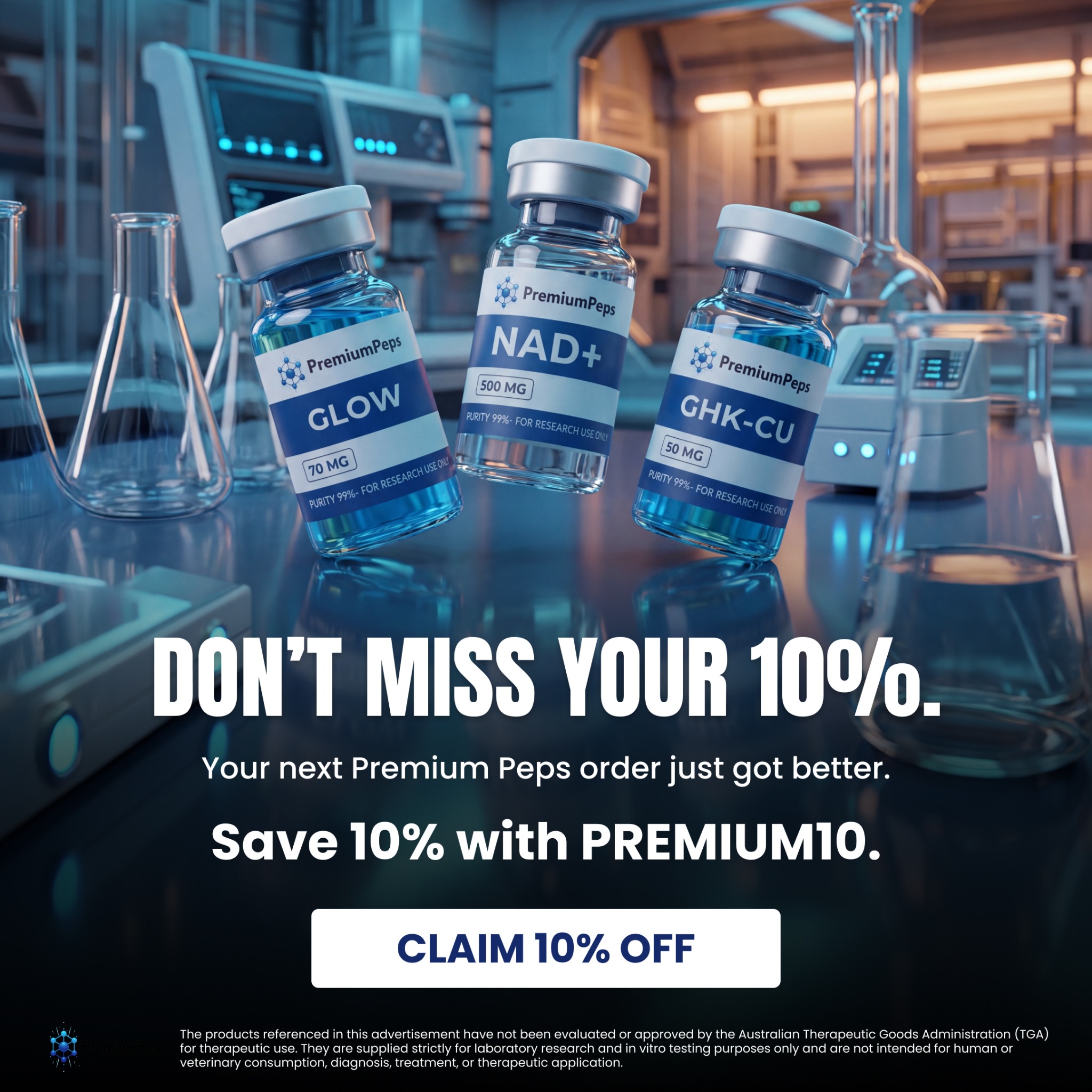 Premium Peptides Facebook ad: Explore PremiumPeps