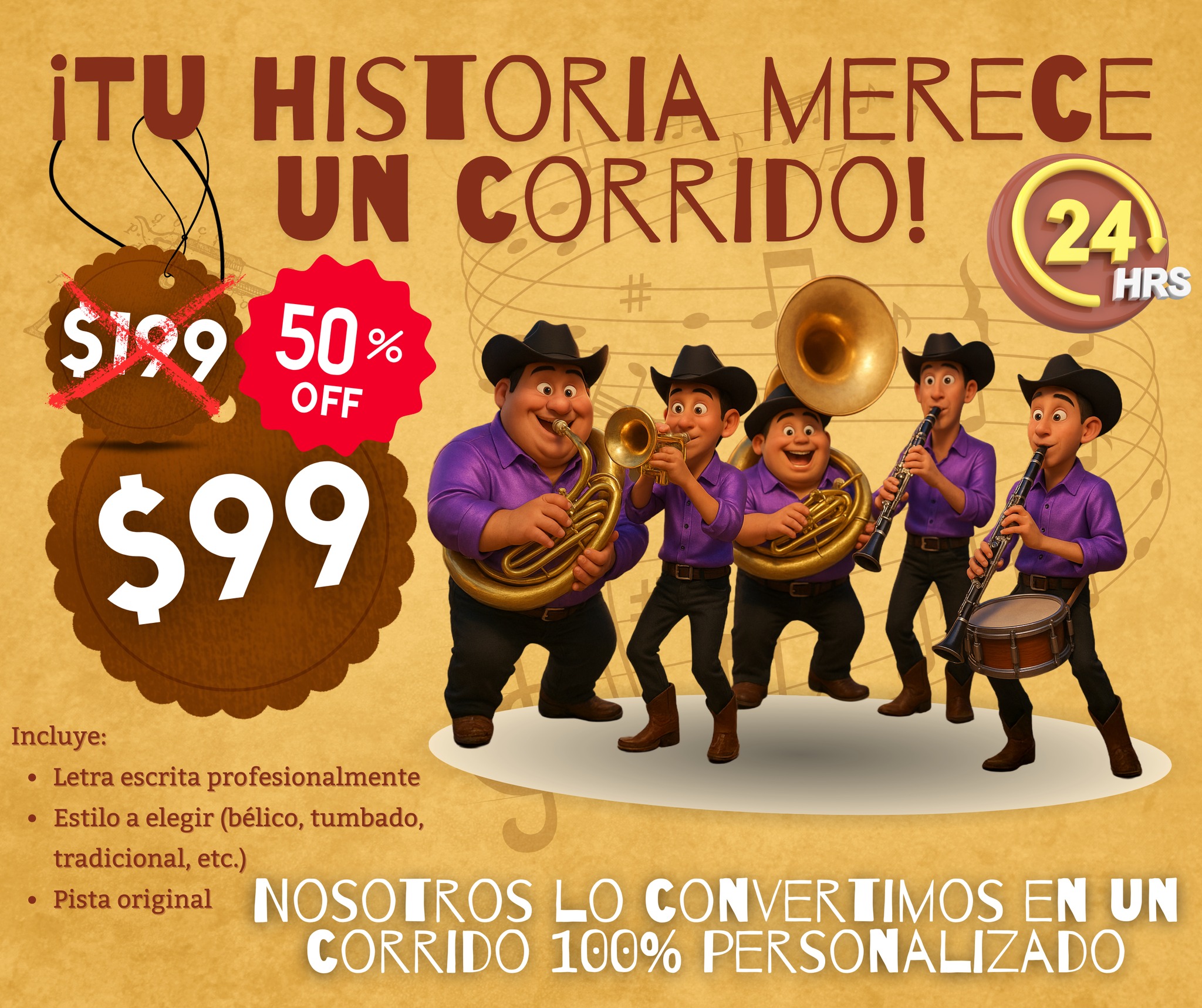 TE CANTO Facebook ad: ¡Tu historia merece un corrido!