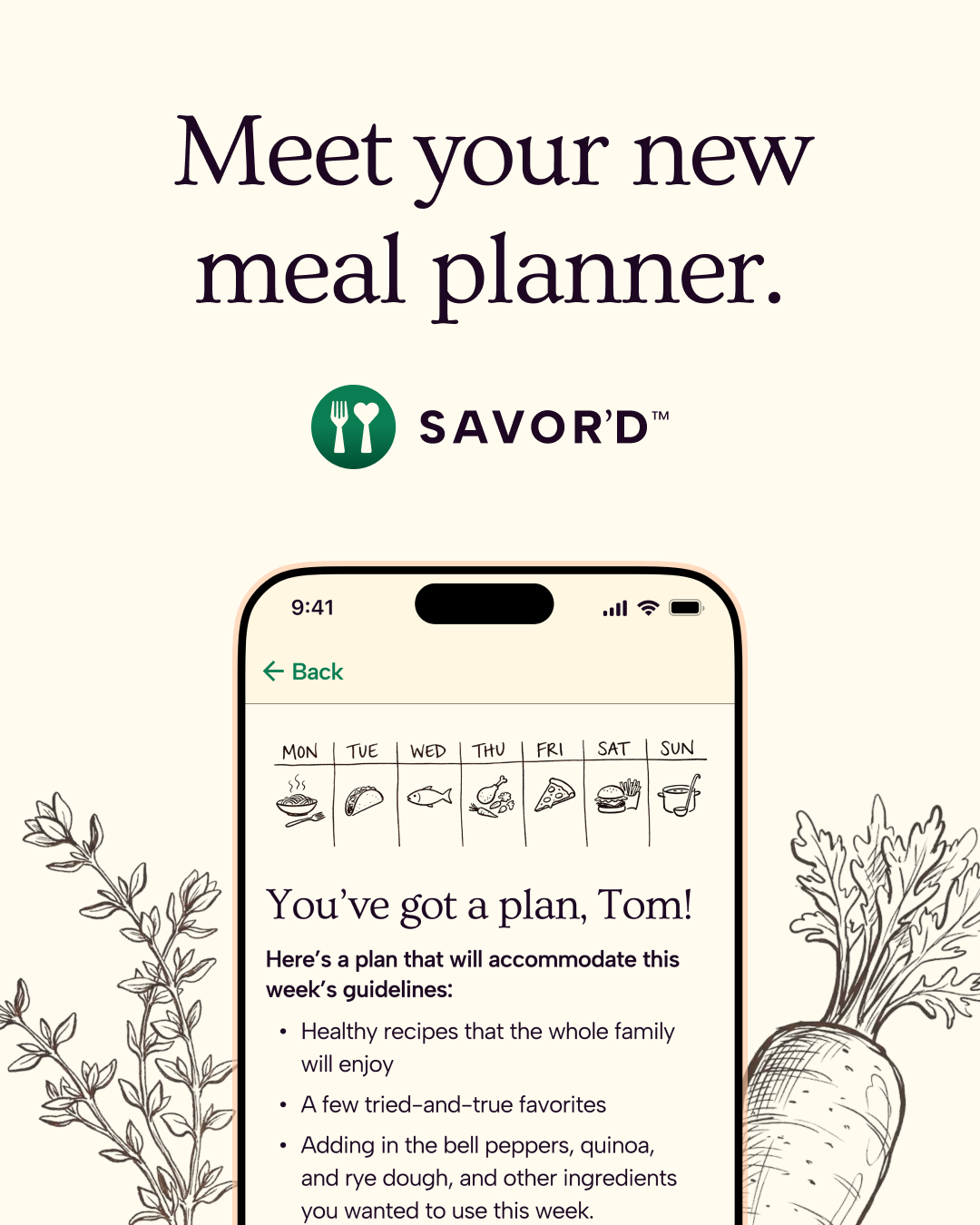 Savor’d Facebook ad: Stress-free meal planning
