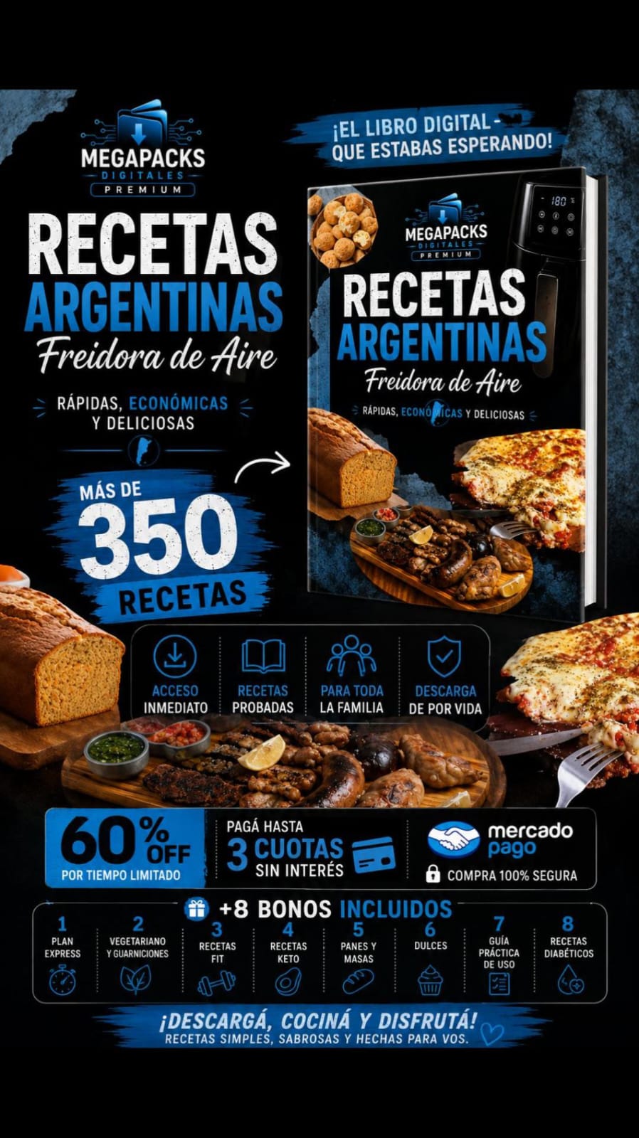 Megapacks Digitales Facebook ad: +350 RECETAS FREIDORA